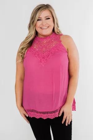 I Choose You Lace Tank Top- Fuchsia