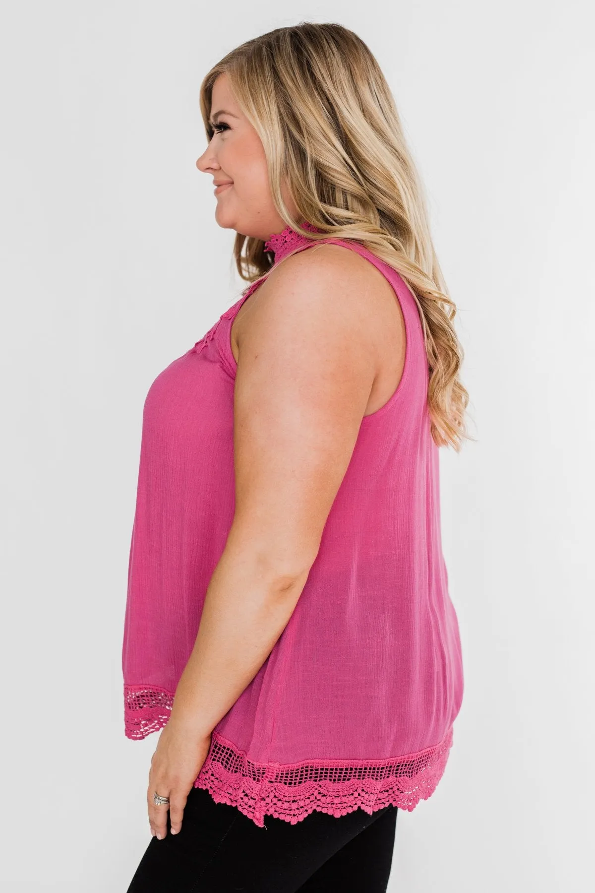 I Choose You Lace Tank Top- Fuchsia