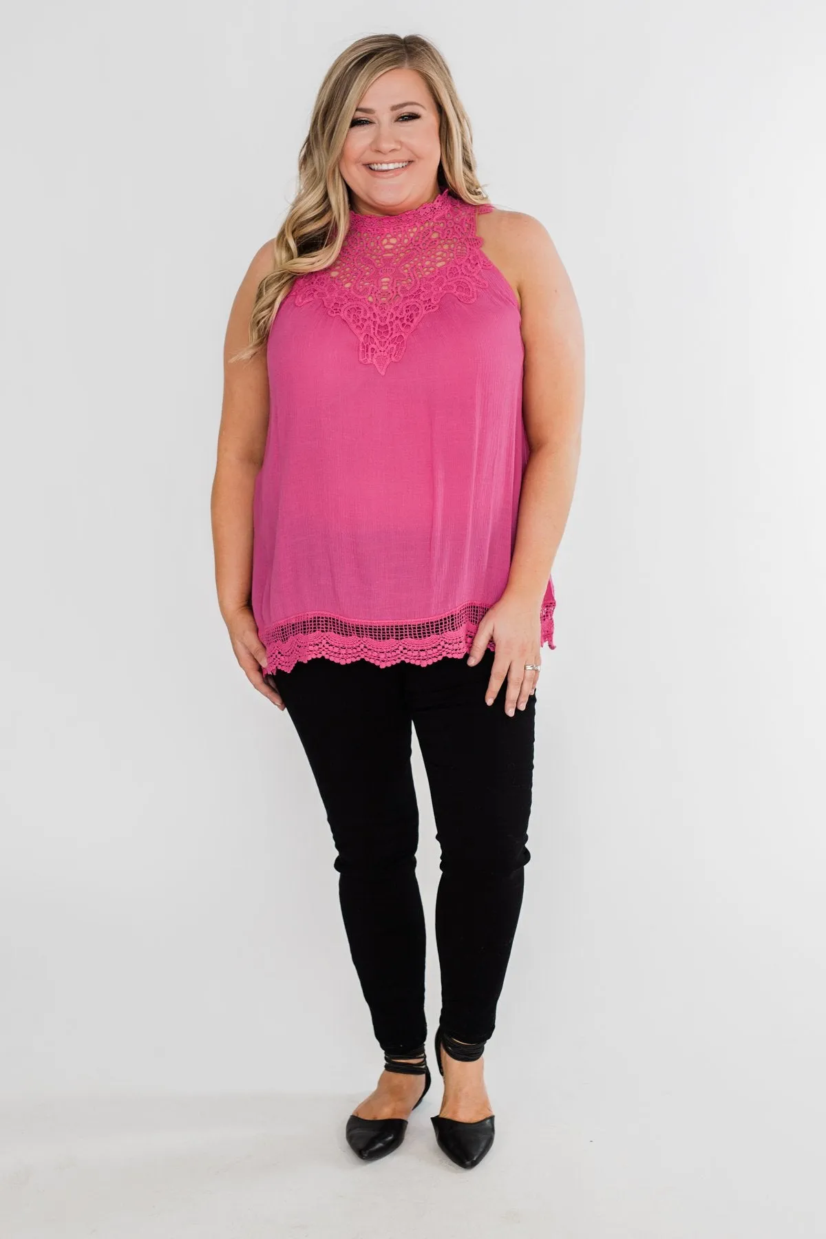 I Choose You Lace Tank Top- Fuchsia