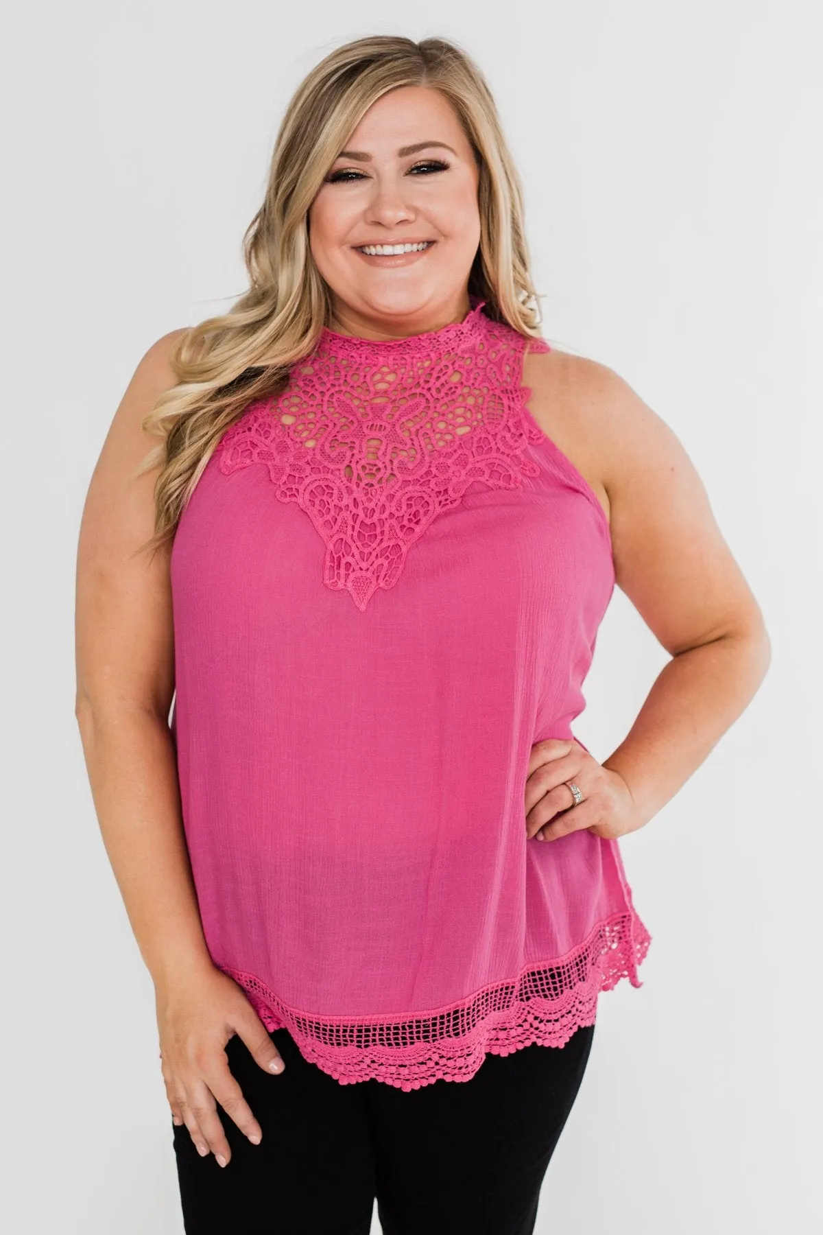 I Choose You Lace Tank Top- Fuchsia
