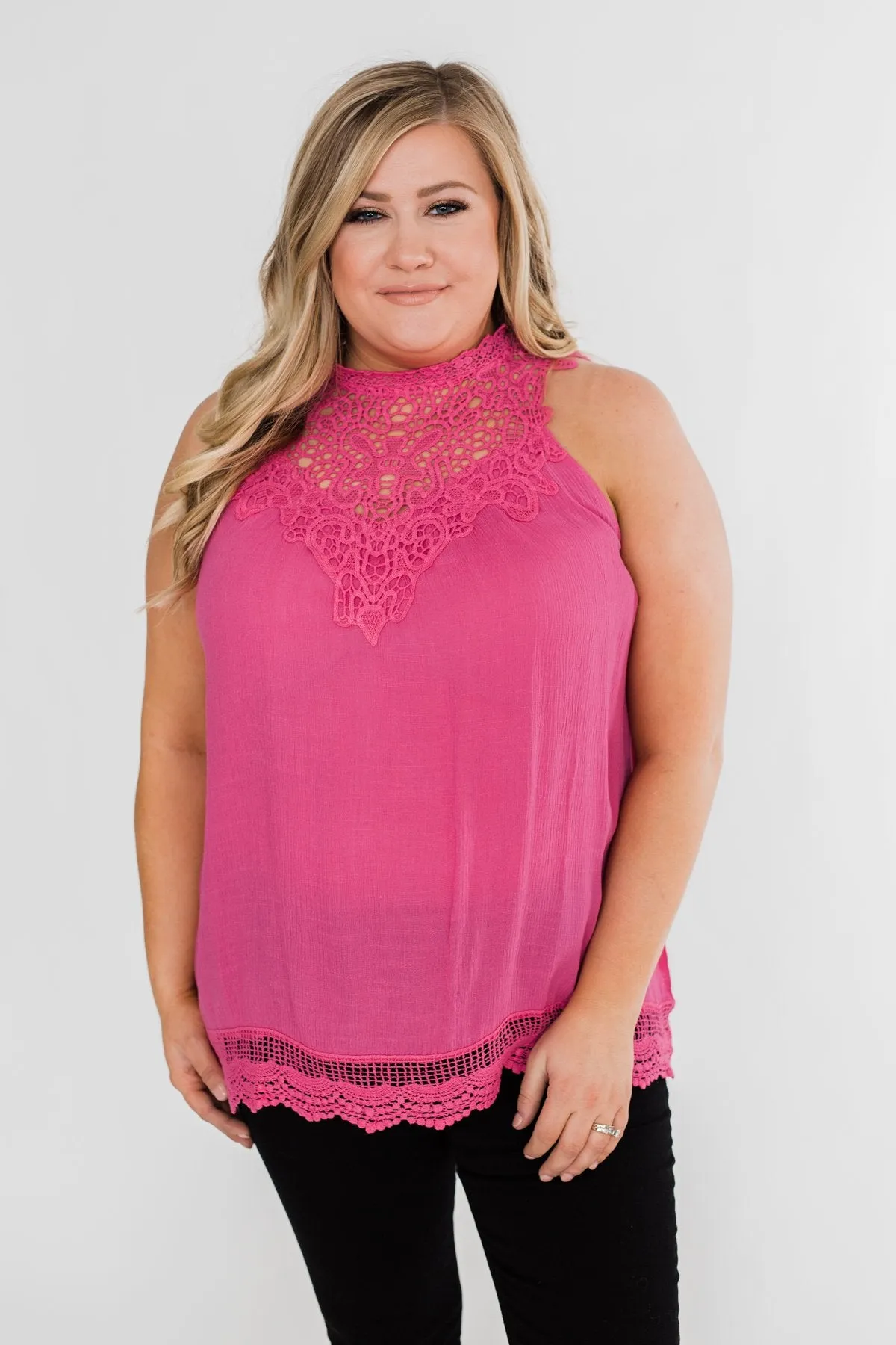 I Choose You Lace Tank Top- Fuchsia