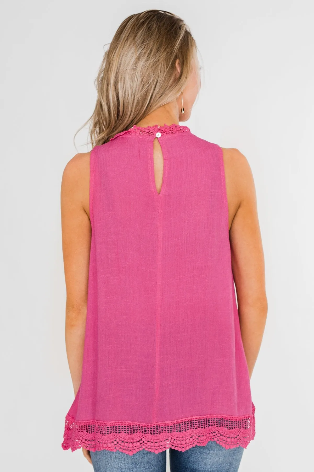 I Choose You Lace Tank Top- Fuchsia