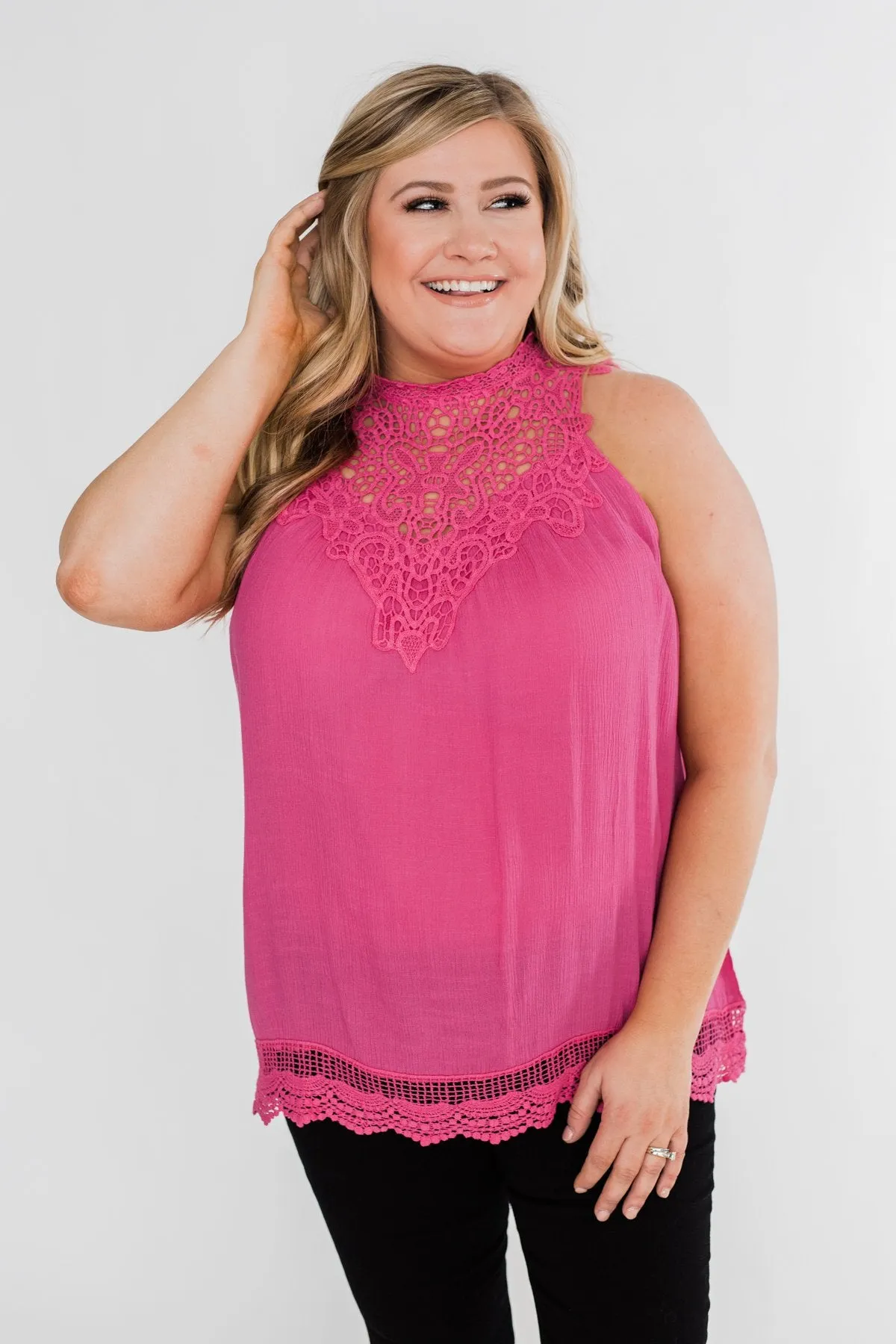 I Choose You Lace Tank Top- Fuchsia