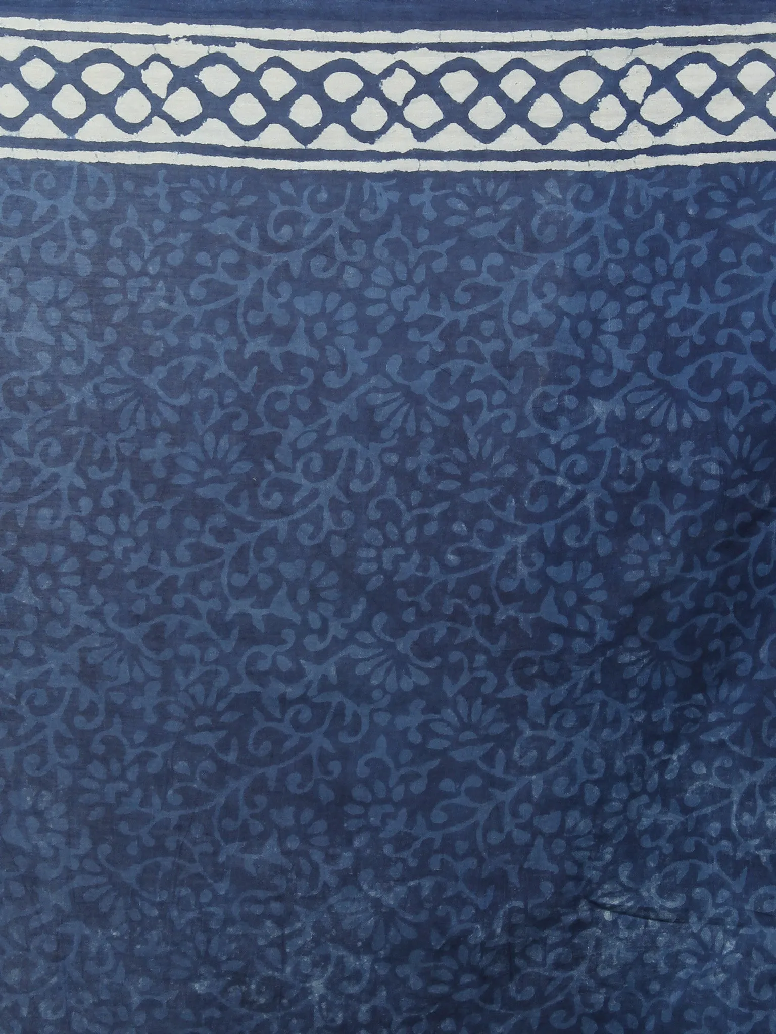 Indigo Blue White Hand Block Printed in Natural Colors Cotton Mul Saree - S031701344