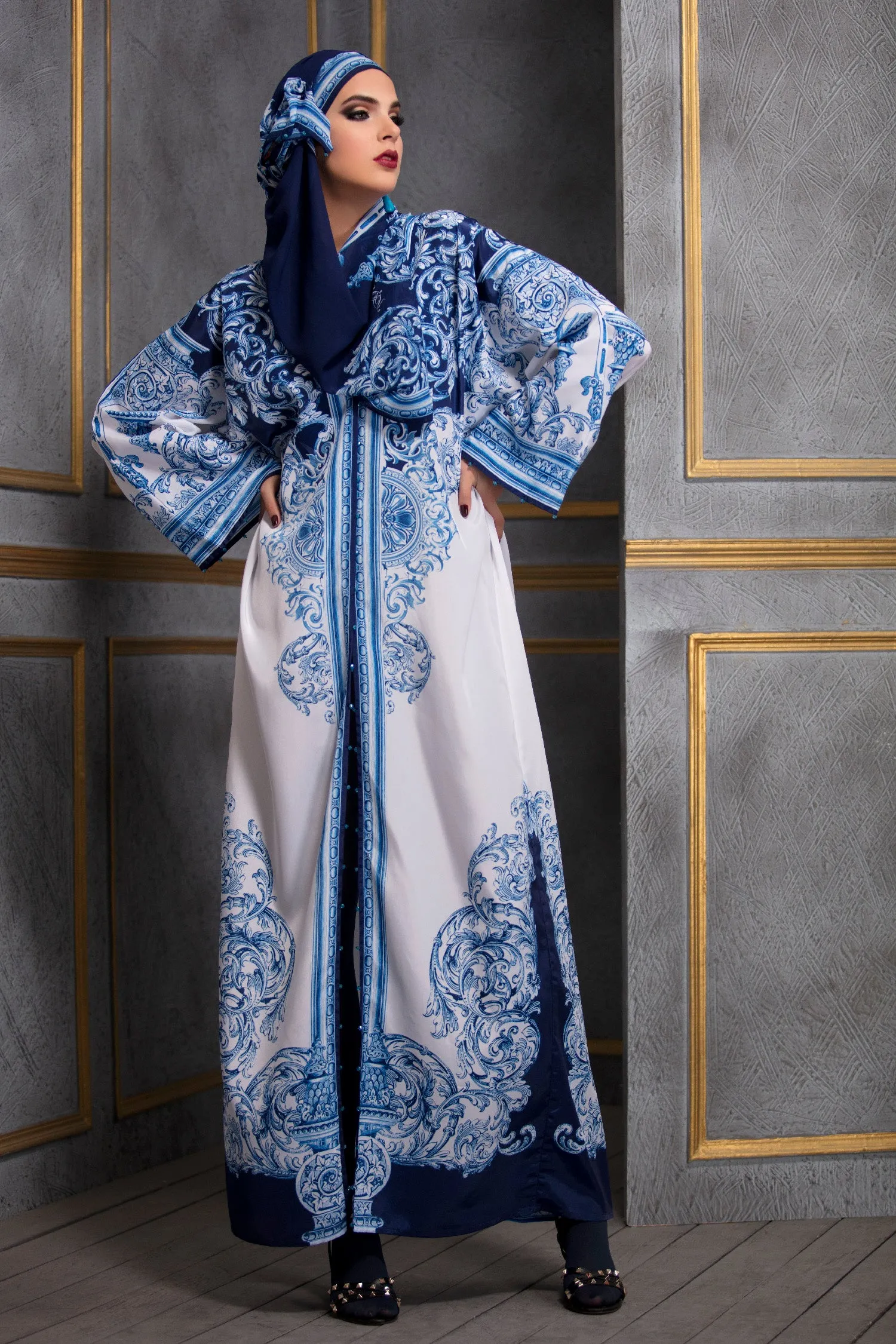 Indigo Kimono Dress With Stole