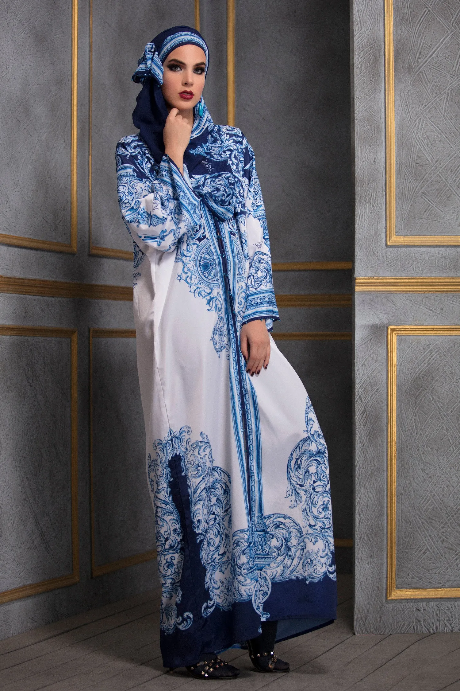 Indigo Kimono Dress With Stole