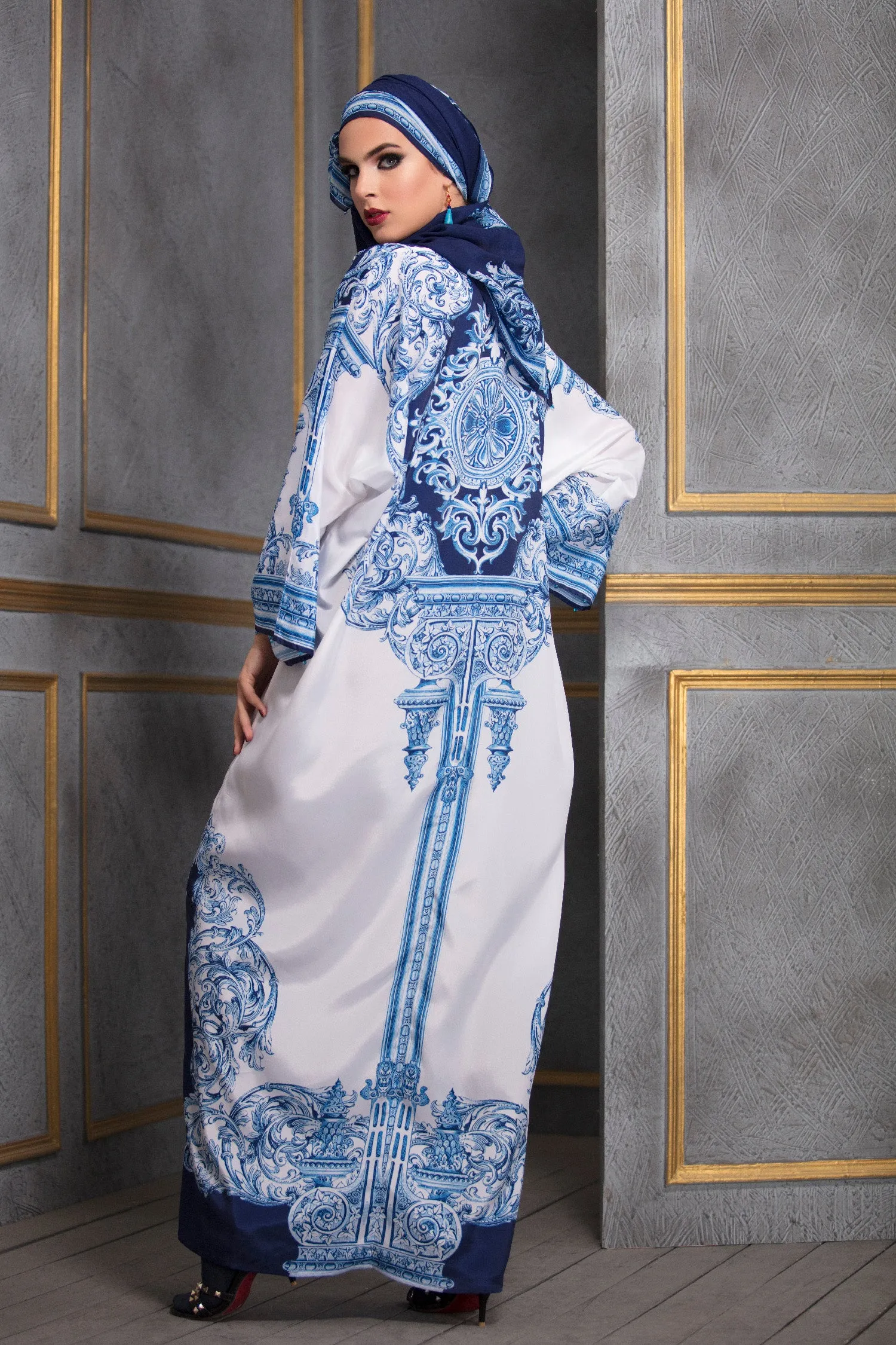 Indigo Kimono Dress With Stole