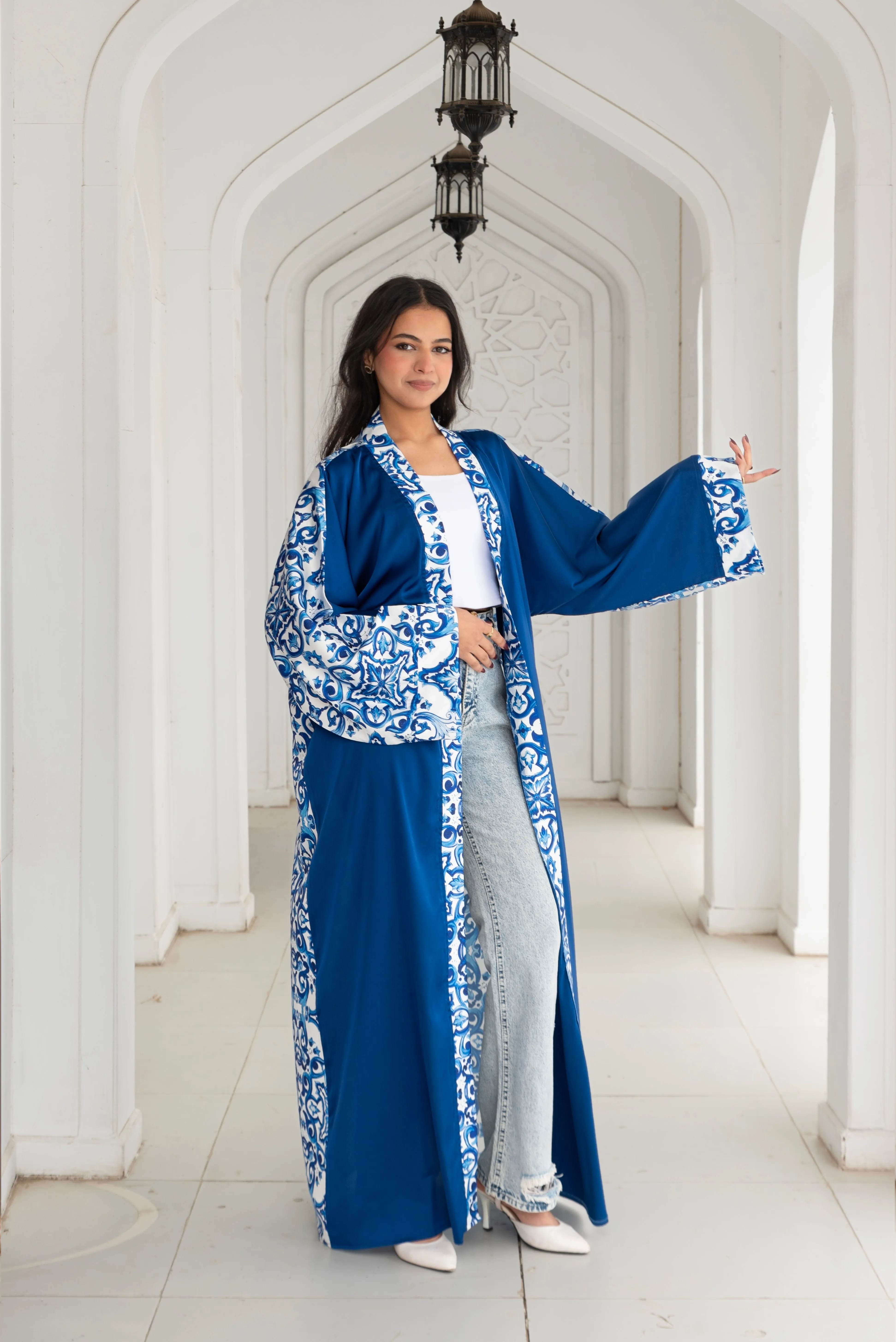 Islamic Print Long Sleeve Kimono - Blue