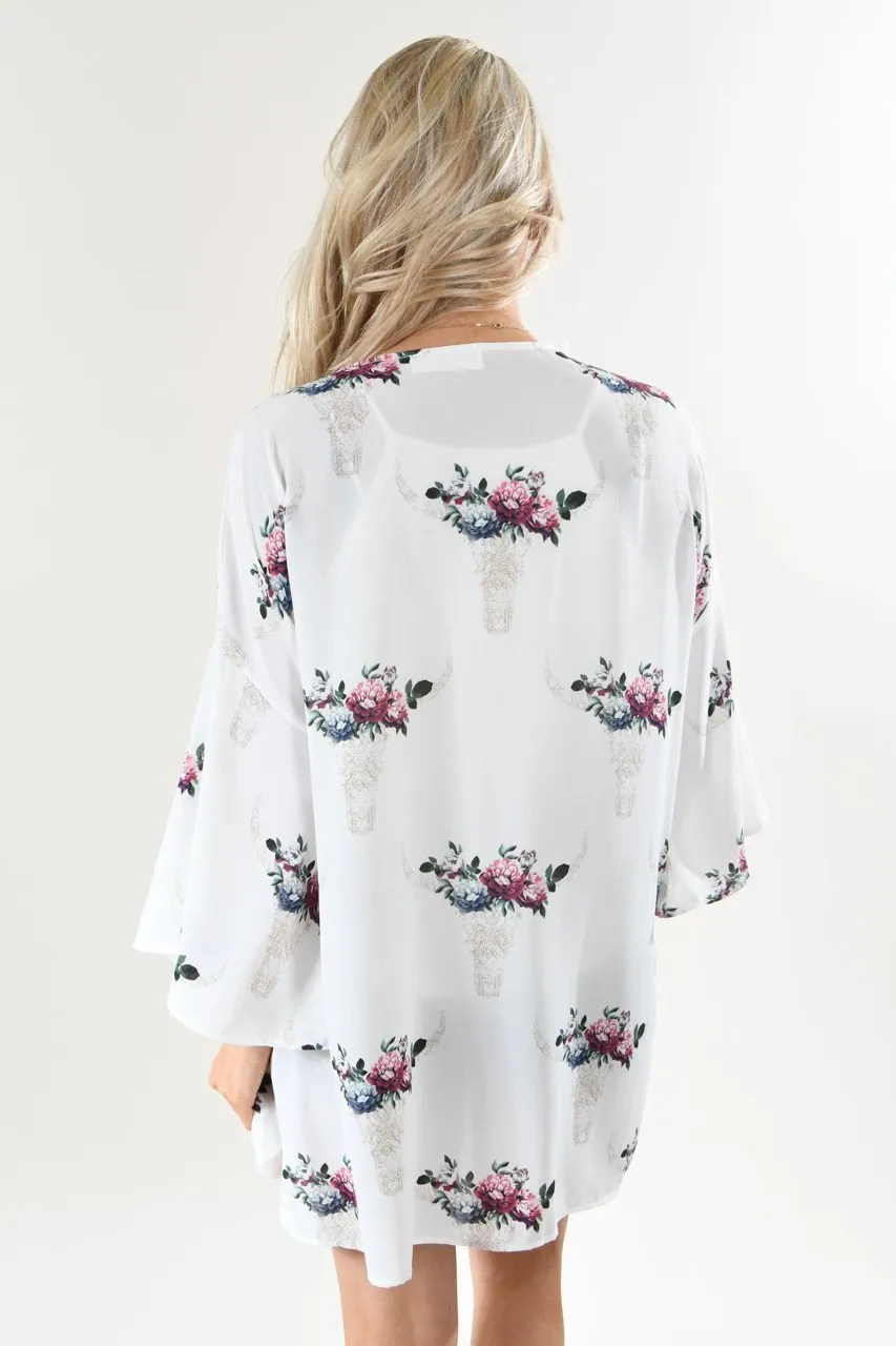 Ivory Floral Skull Kimono