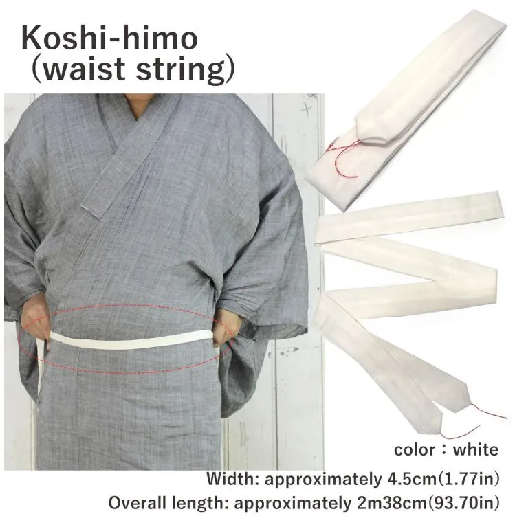 Japanese Traditional Men's YUKATA Full 3pc Set / Size: S-M, Yukata, Obi, Himo String - Blue Striped Yukata Set with Fan Motif