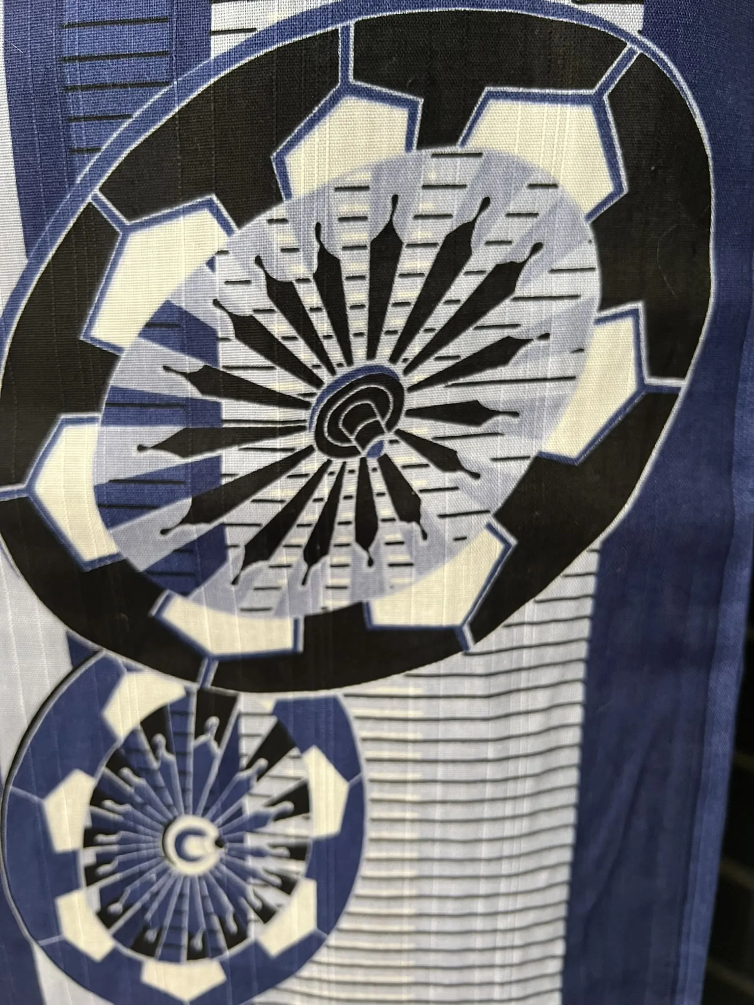Japanese Traditional Men's YUKATA Full 3pc Set / Size: S-M, Yukata, Obi, Himo String - Blue Striped Yukata Set with Fan Motif
