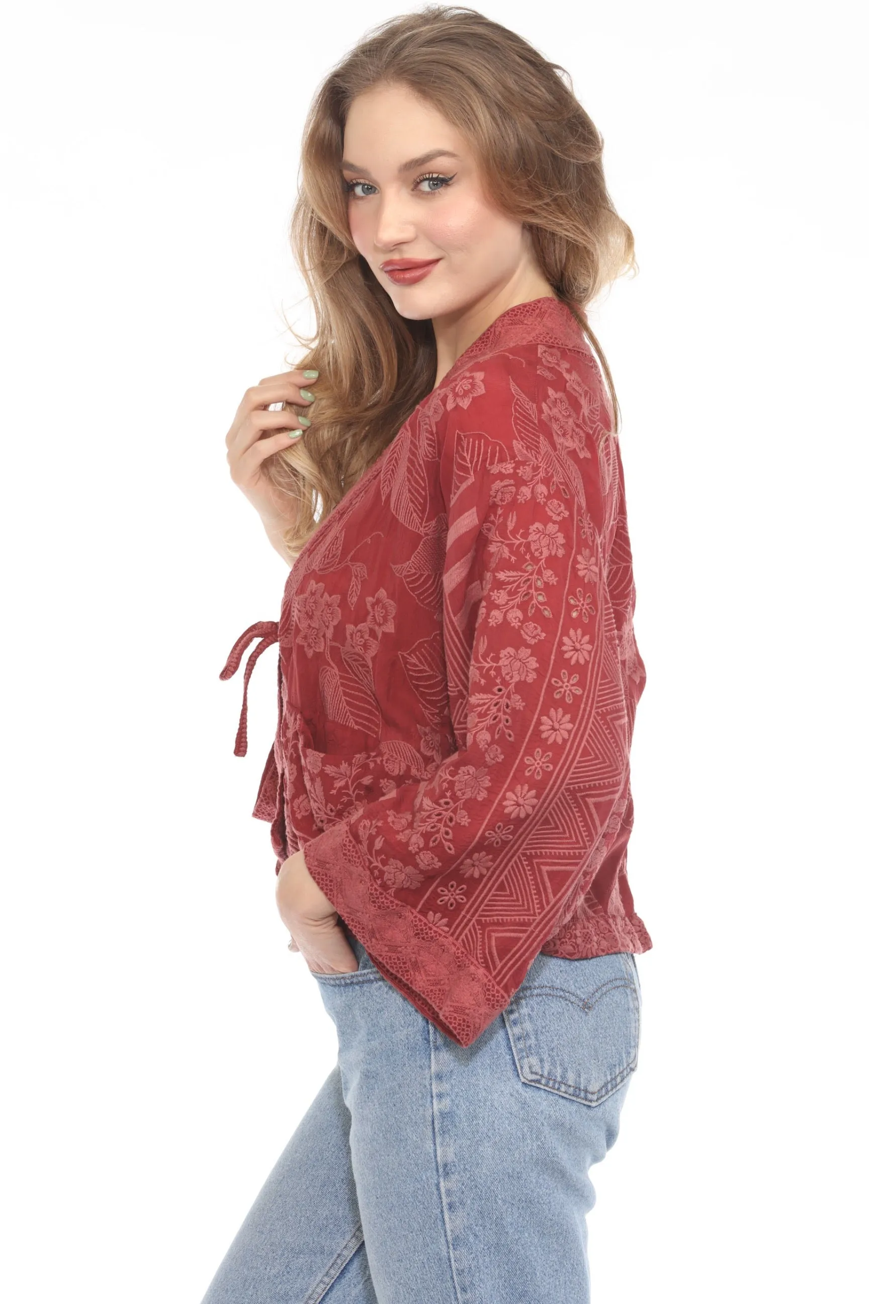 Johnny Was Red Tyrael Embroidered Kimono C43824-8