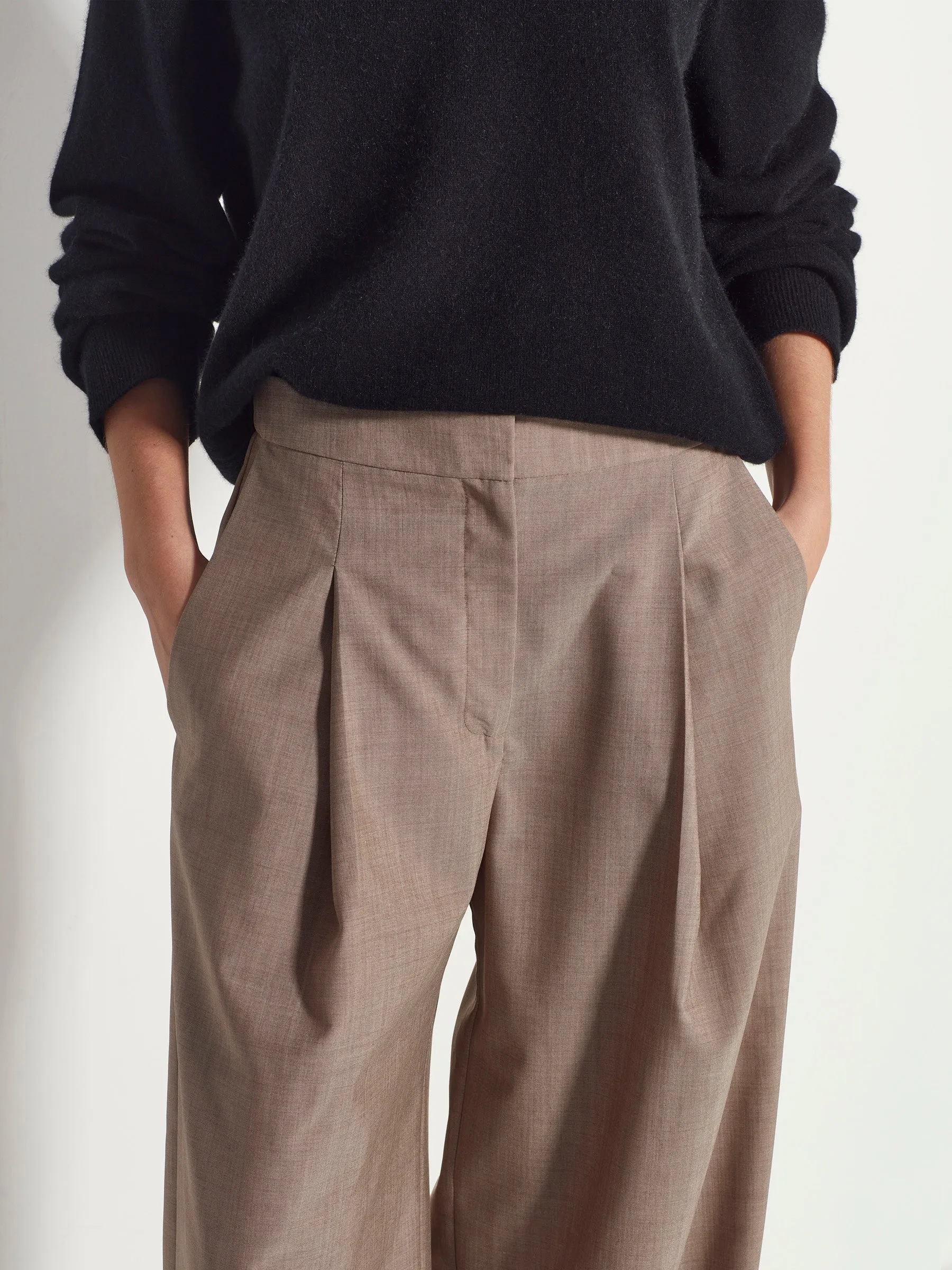 Juliette Hogan Calla Culotte Fine Wool Suiting - Salt and Pepper