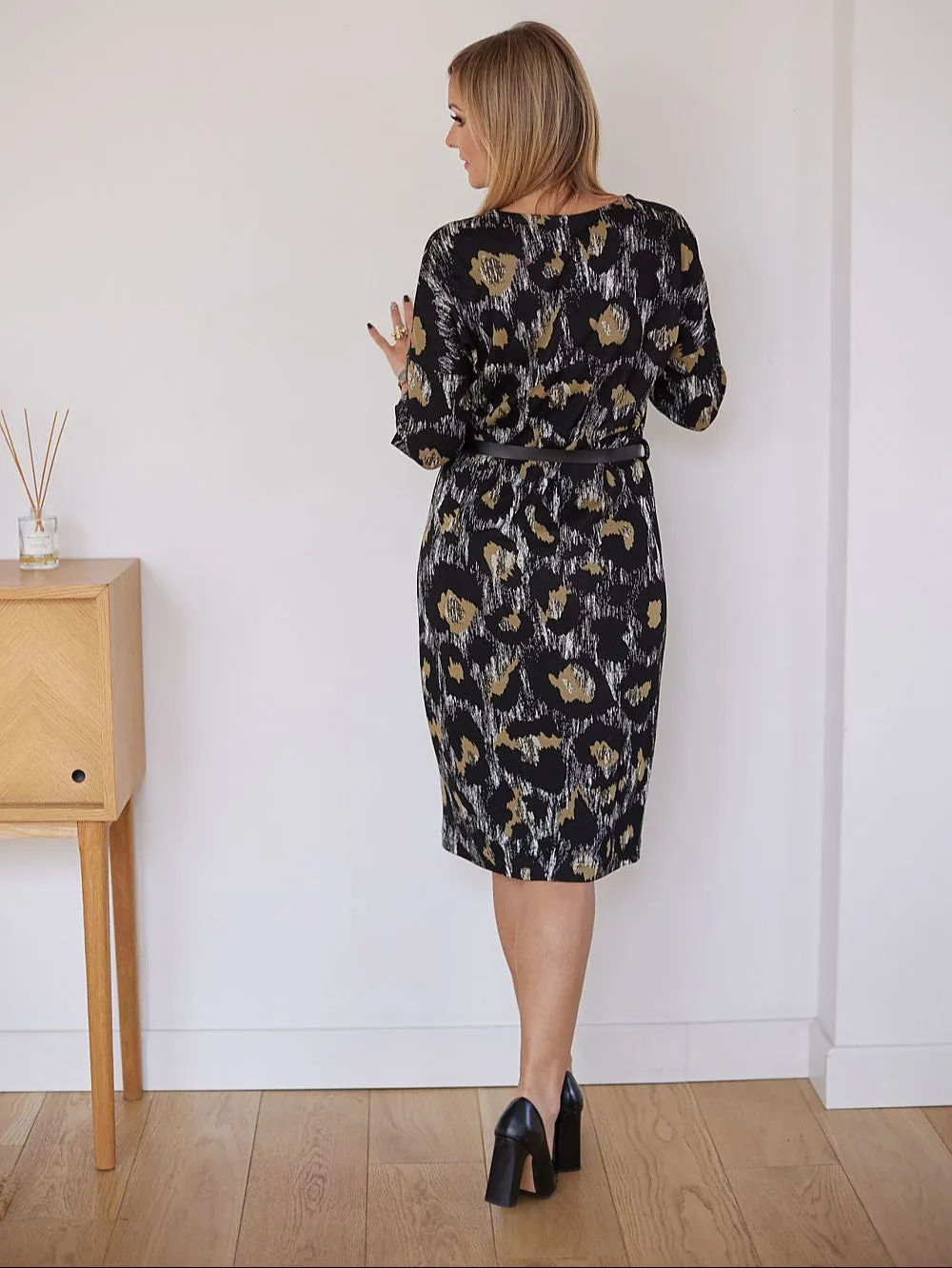 LAAURORA jacquard knit black dress