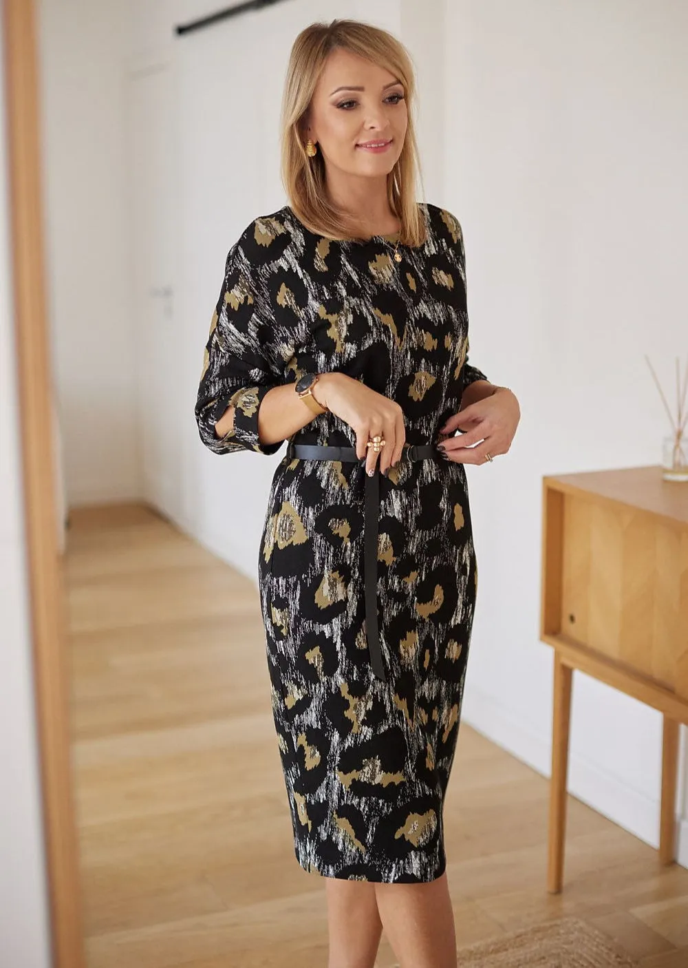 LAAURORA jacquard knit black dress