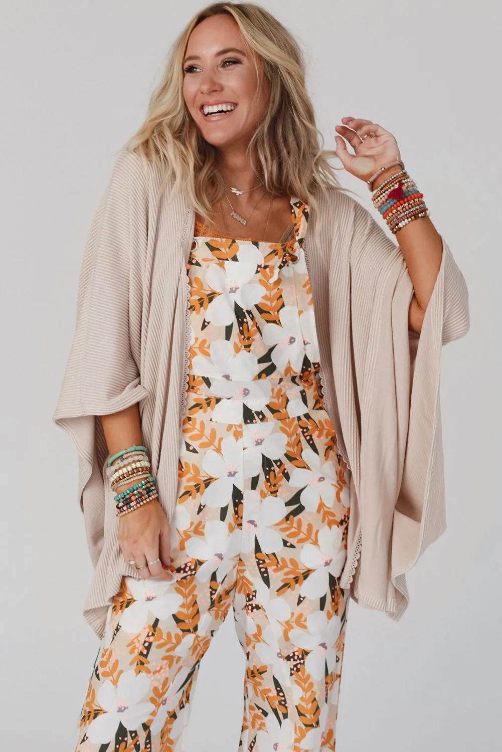Lace Trim Ribbed Oversize Kimono