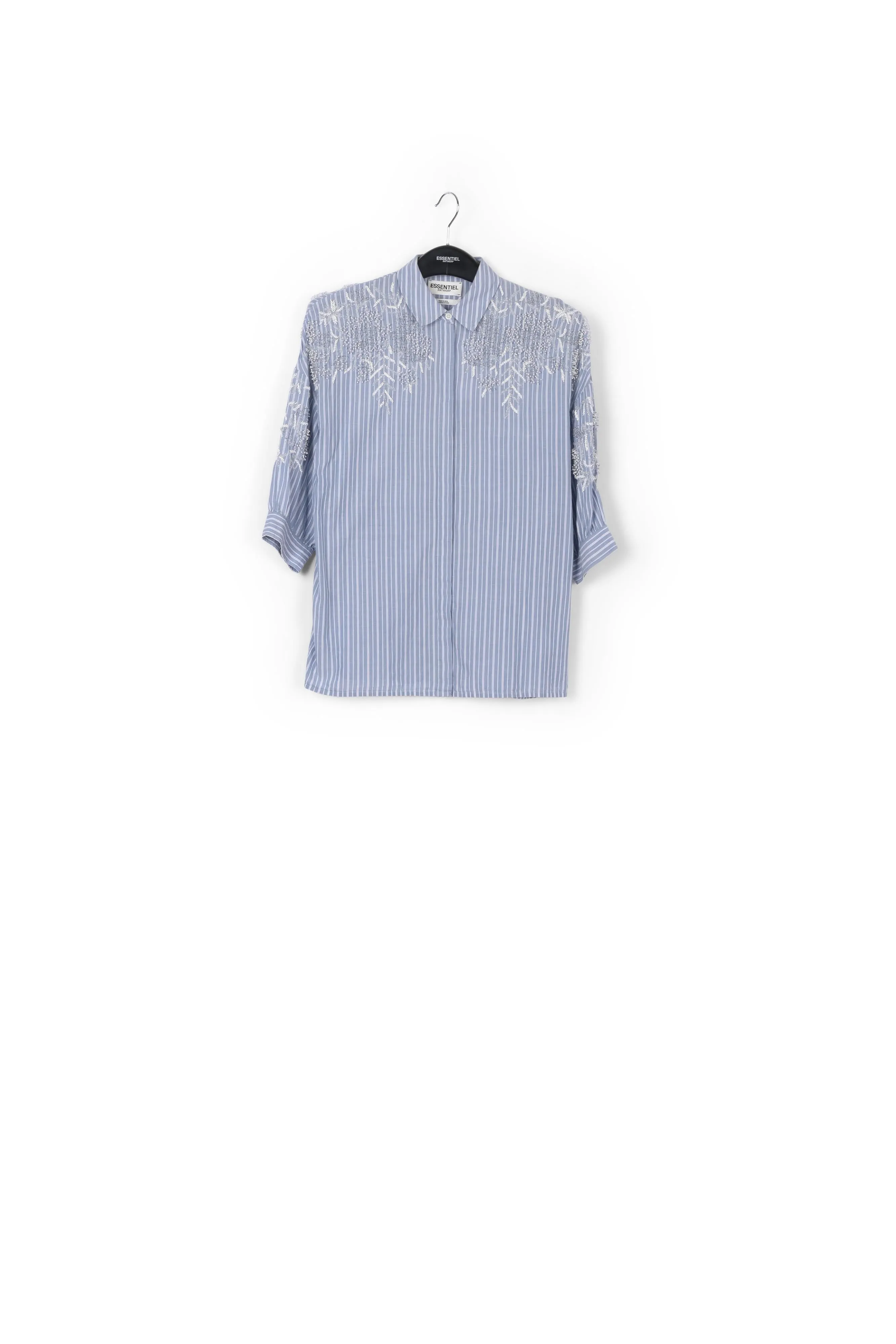 Light blue and off-white striped beaded cotton shirt