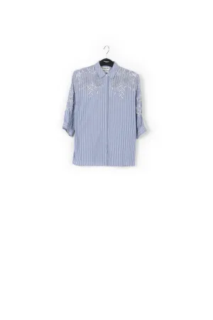 Light blue and off-white striped beaded cotton shirt