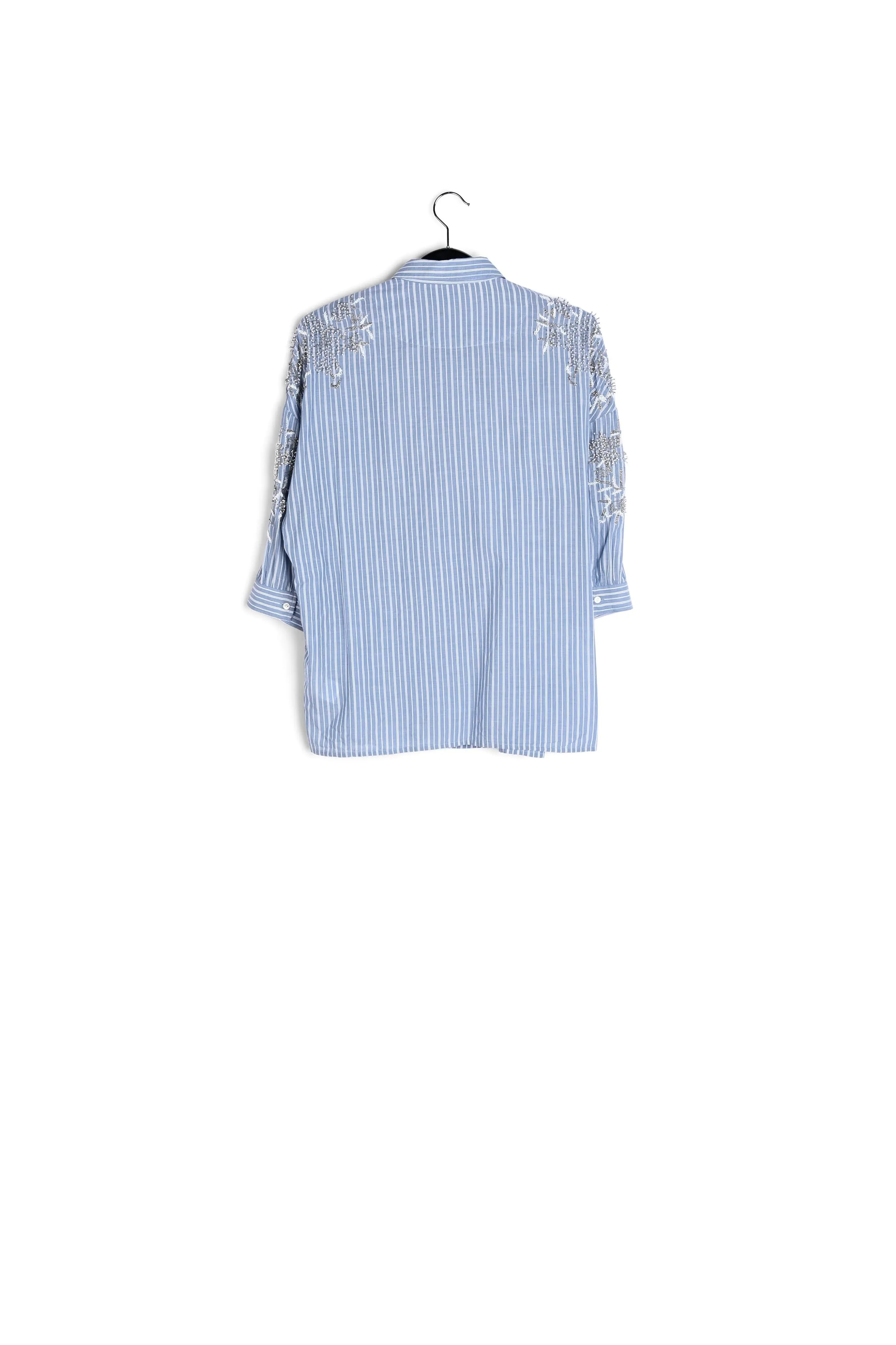 Light blue and off-white striped beaded cotton shirt