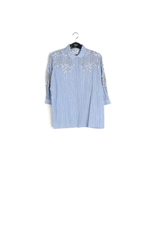 Light blue and off-white striped beaded cotton shirt