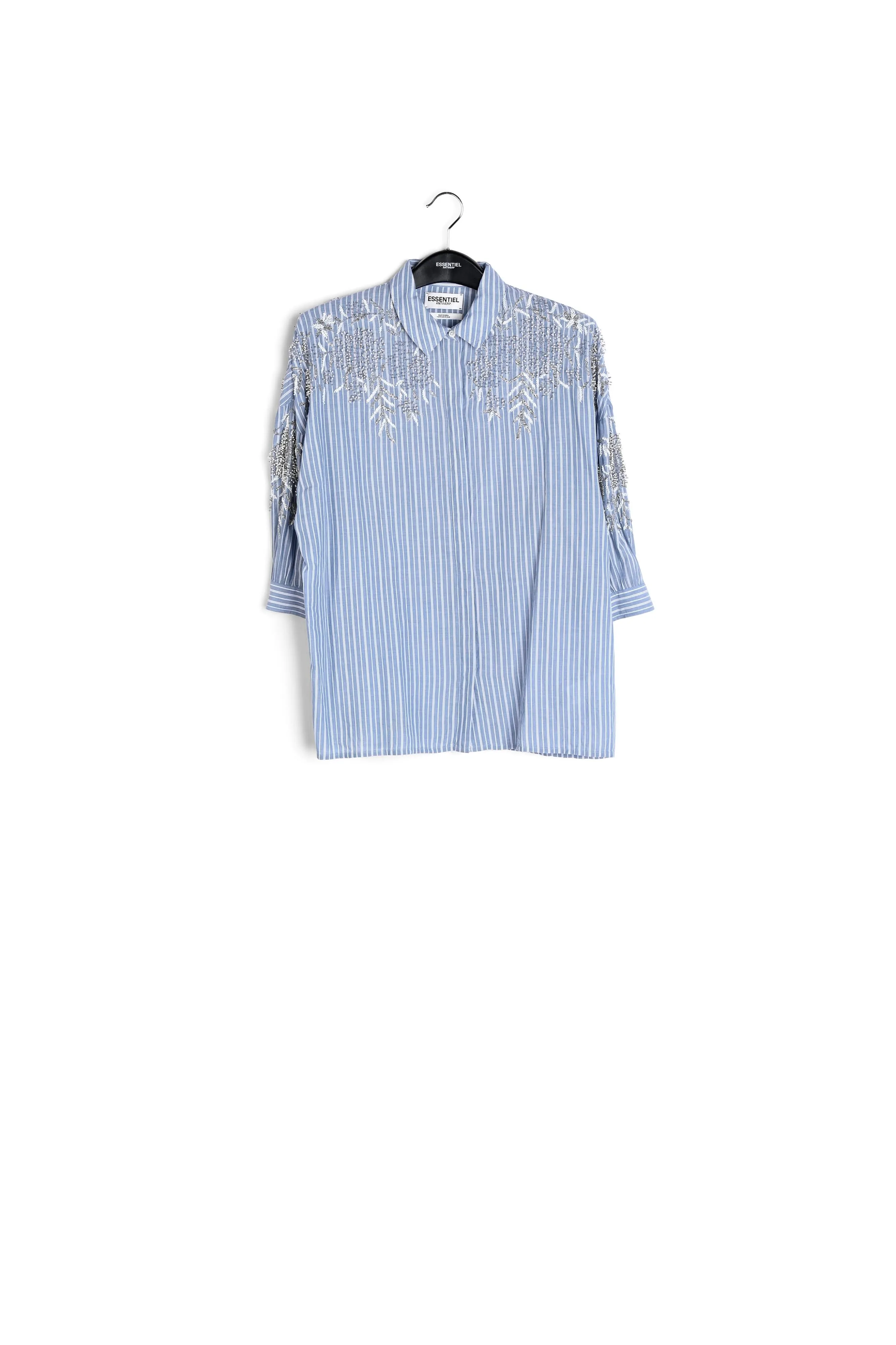 Light blue and off-white striped beaded cotton shirt