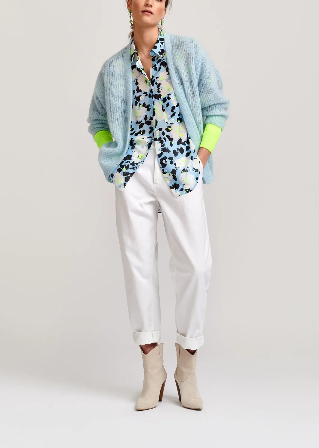Light blue floral-print shirt