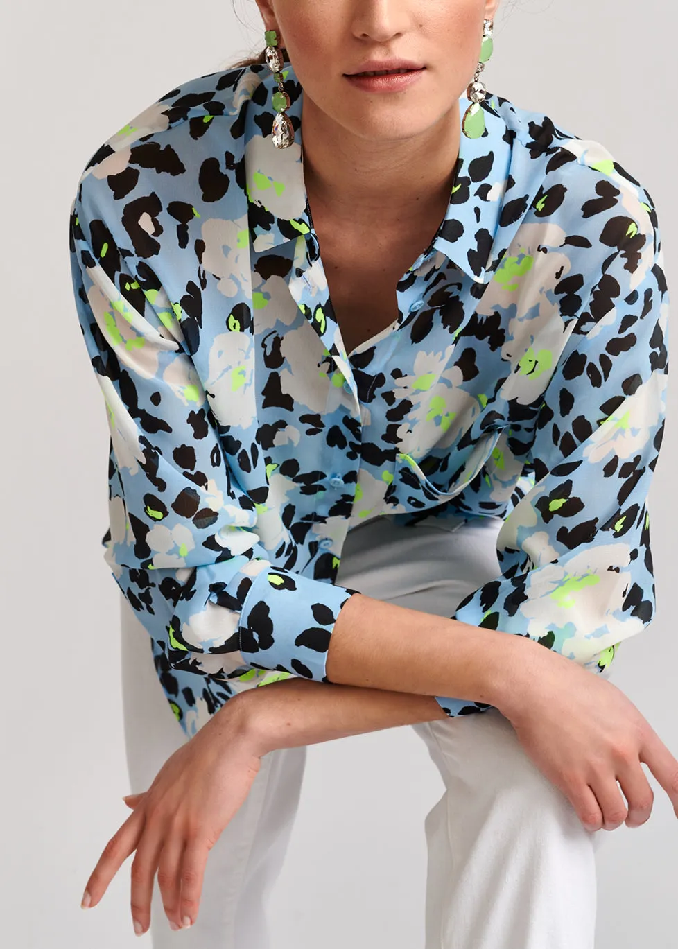 Light blue floral-print shirt