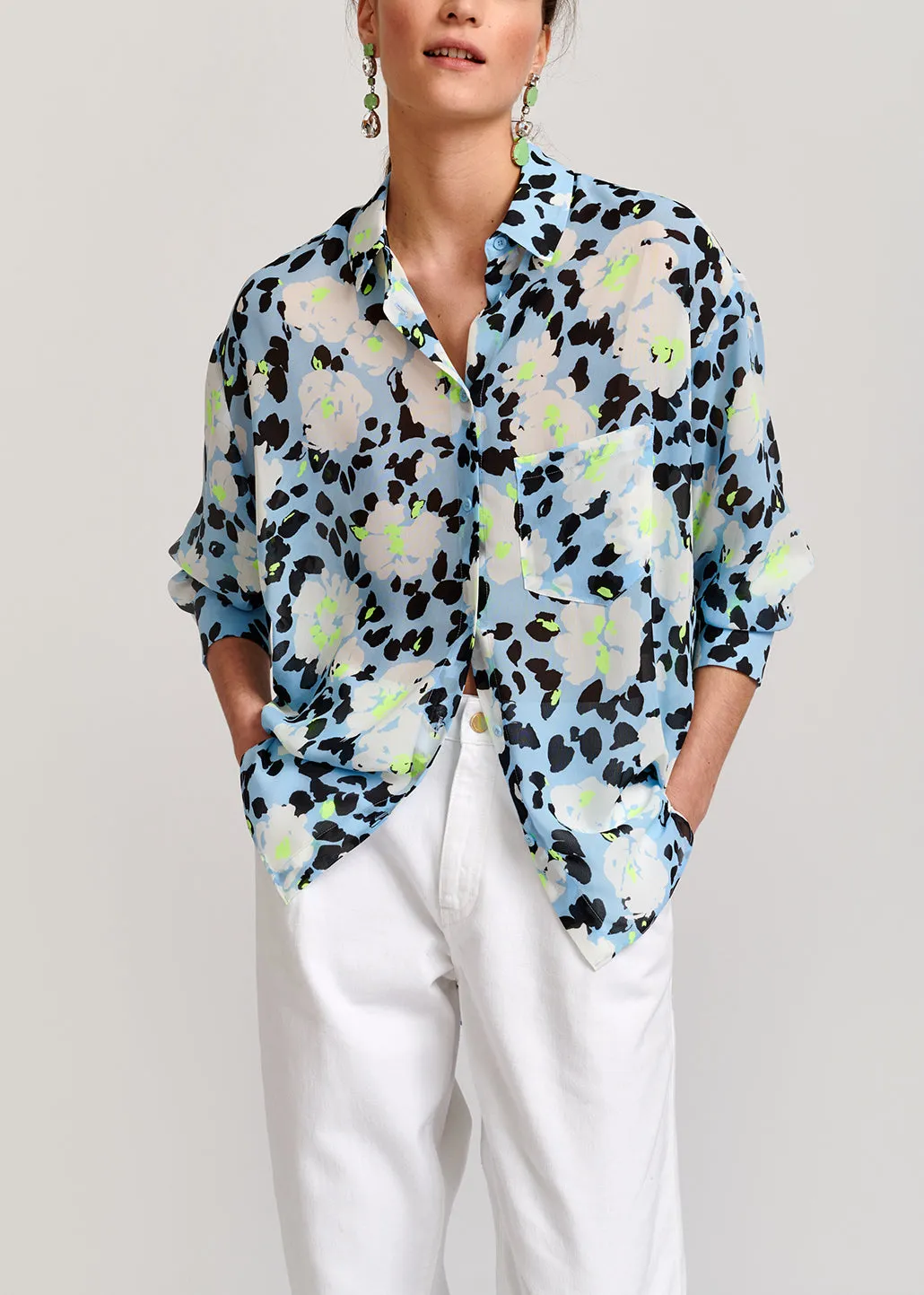Light blue floral-print shirt