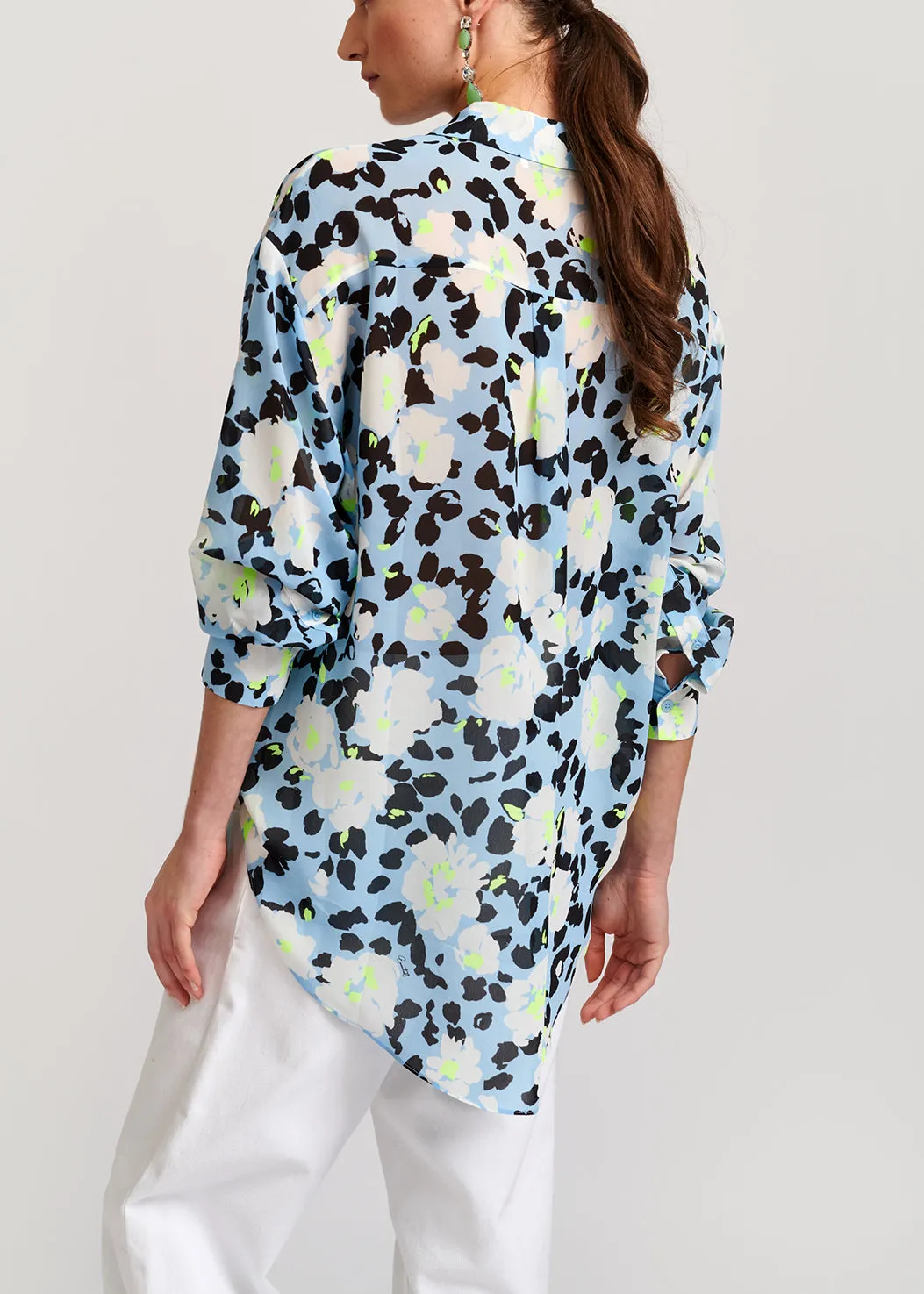 Light blue floral-print shirt