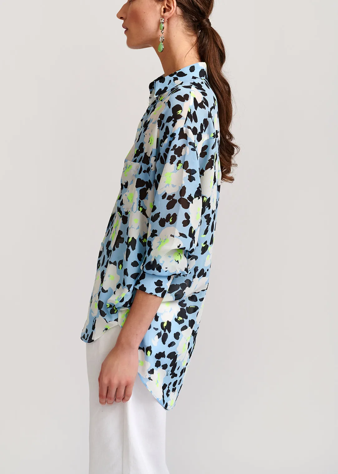 Light blue floral-print shirt