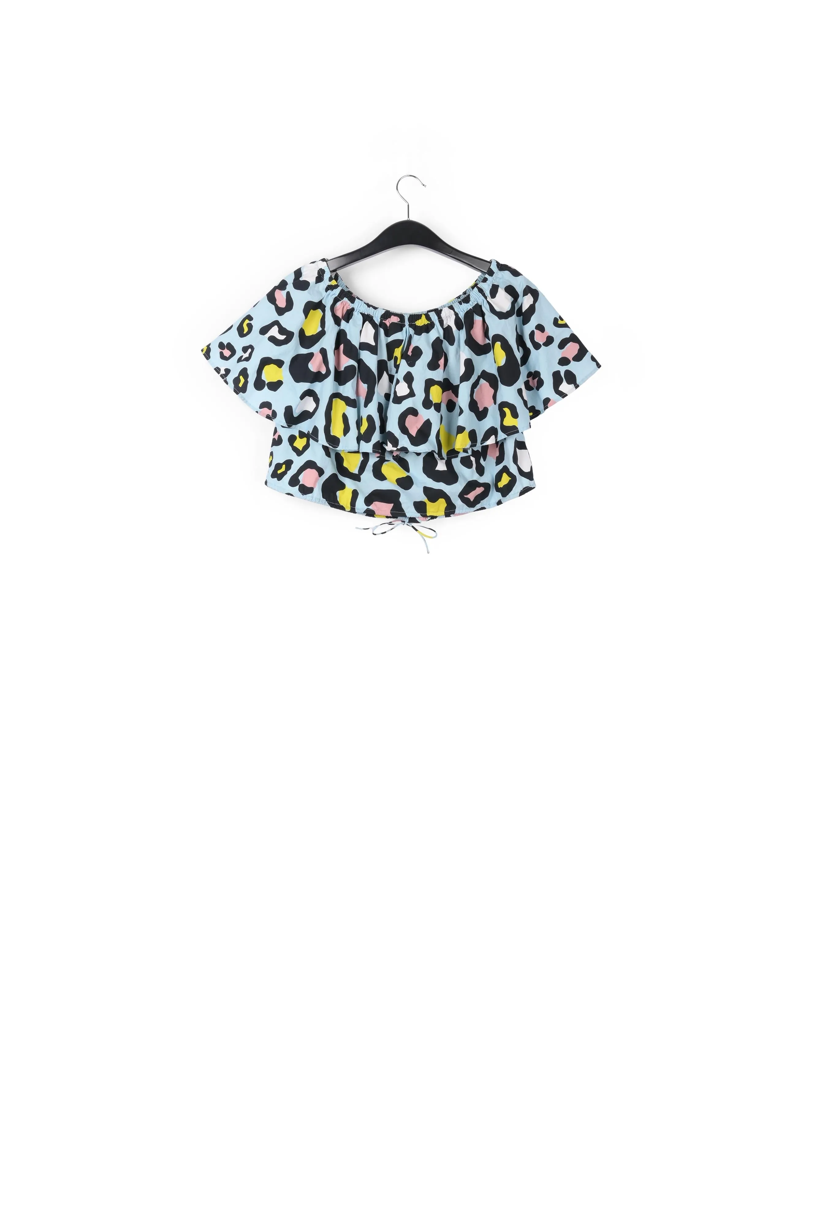 Light blue leopard-print off-shoulder top