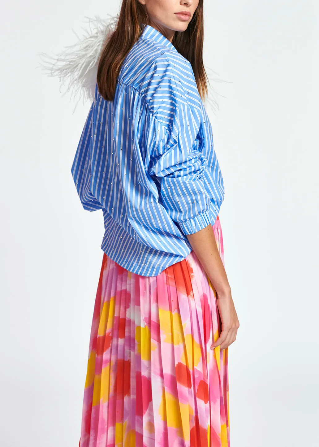Light blue striped cotton-poplin shirt with rhinestones