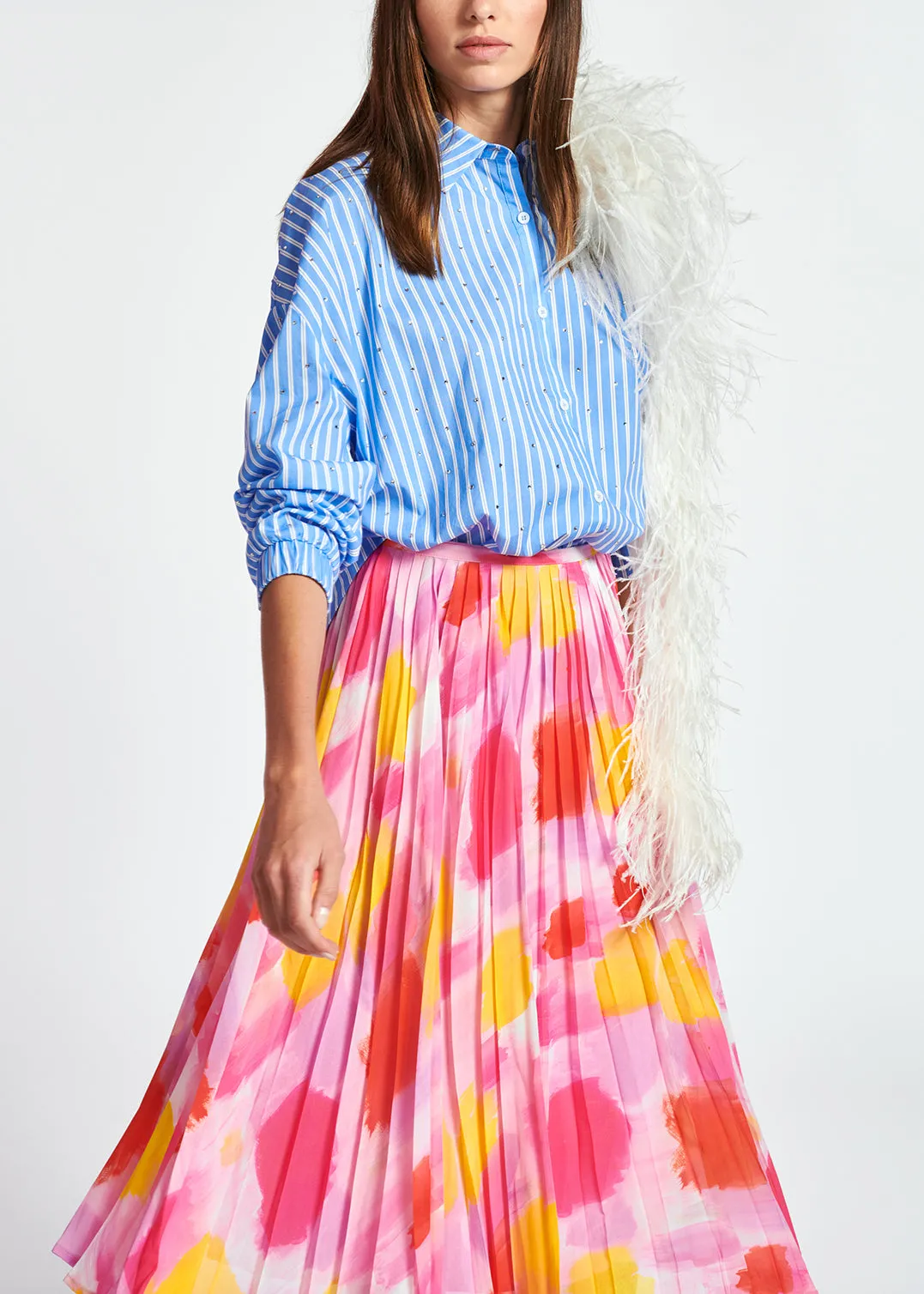 Light blue striped cotton-poplin shirt with rhinestones