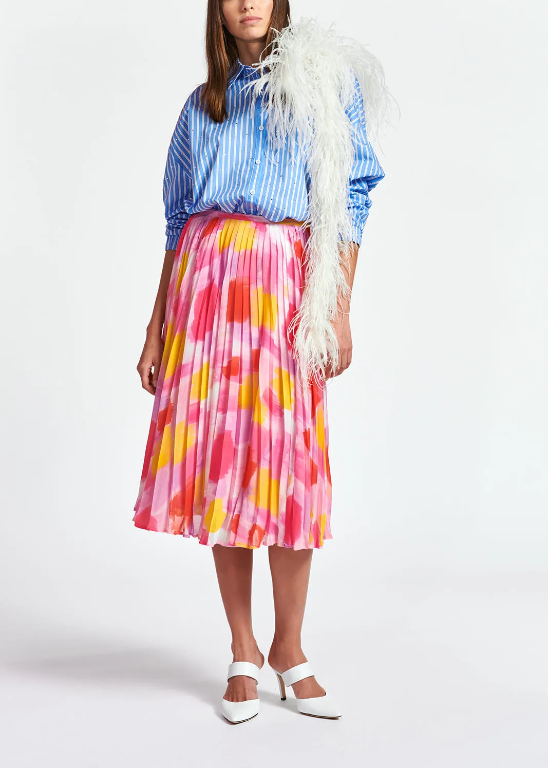Light blue striped cotton-poplin shirt with rhinestones