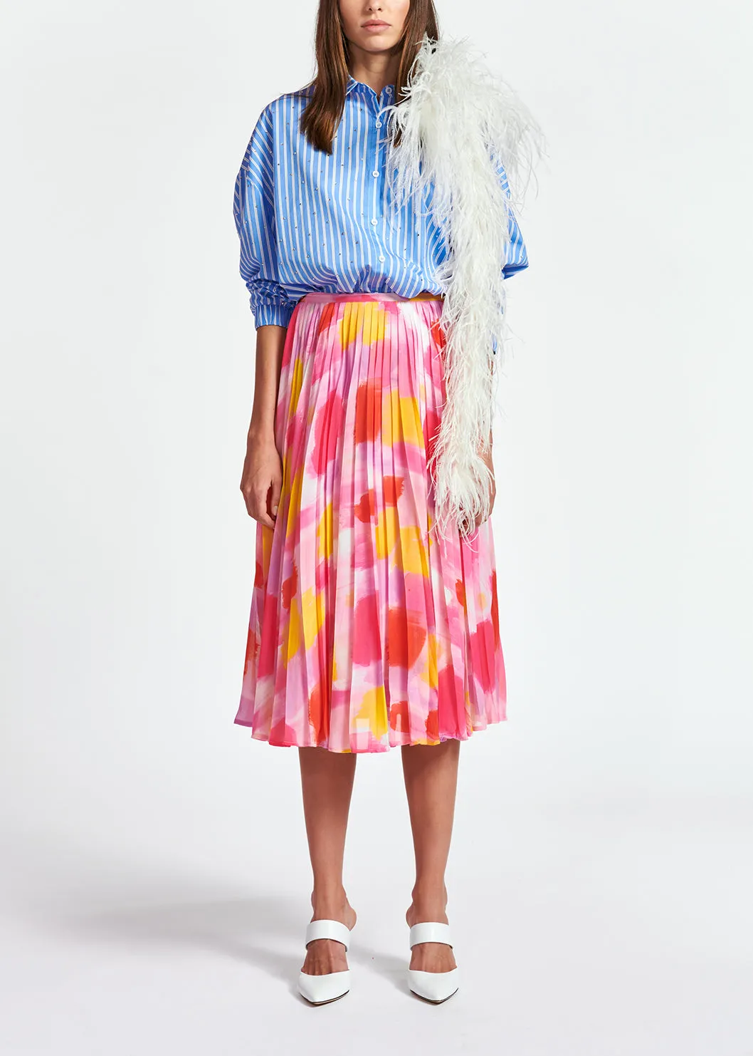 Light blue striped cotton-poplin shirt with rhinestones