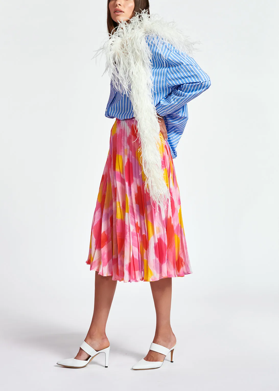 Light blue striped cotton-poplin shirt with rhinestones