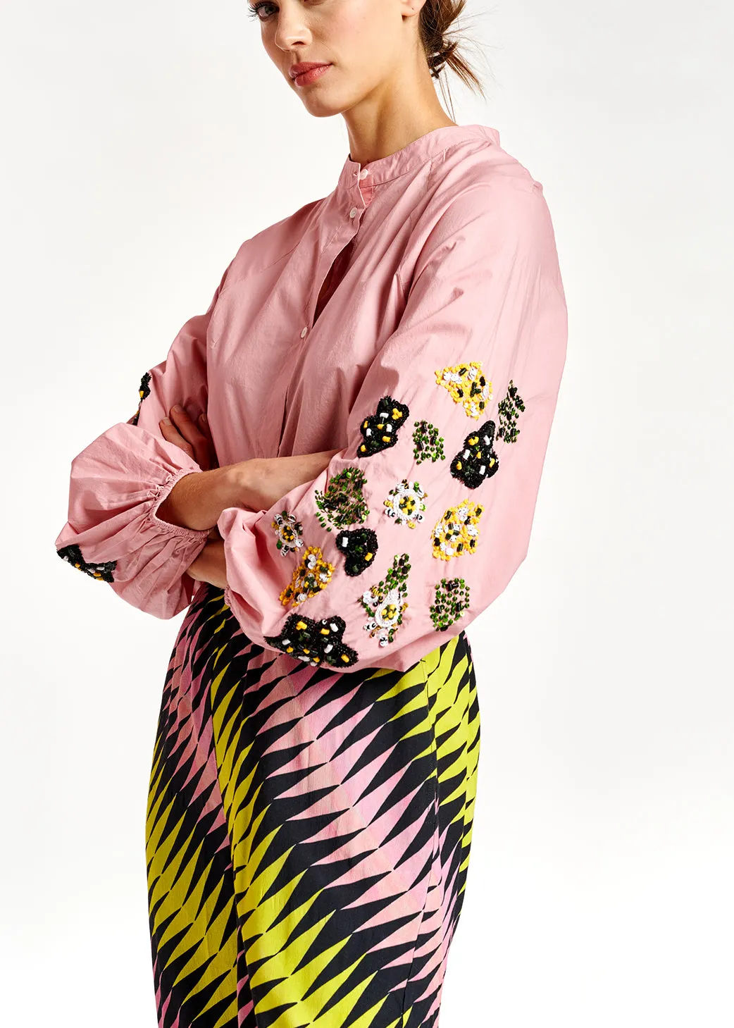 Light pink sequin-embroidered shirt