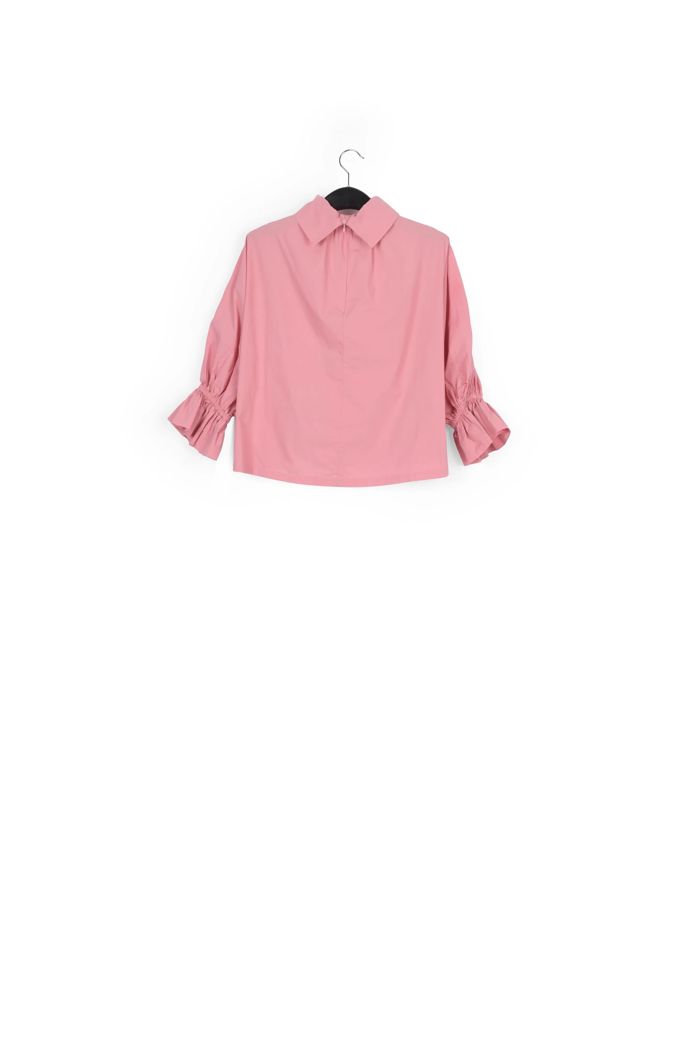 Light pink voluminous cotton top with high collar