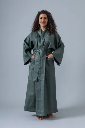 Linen Kimono Robe - Olive