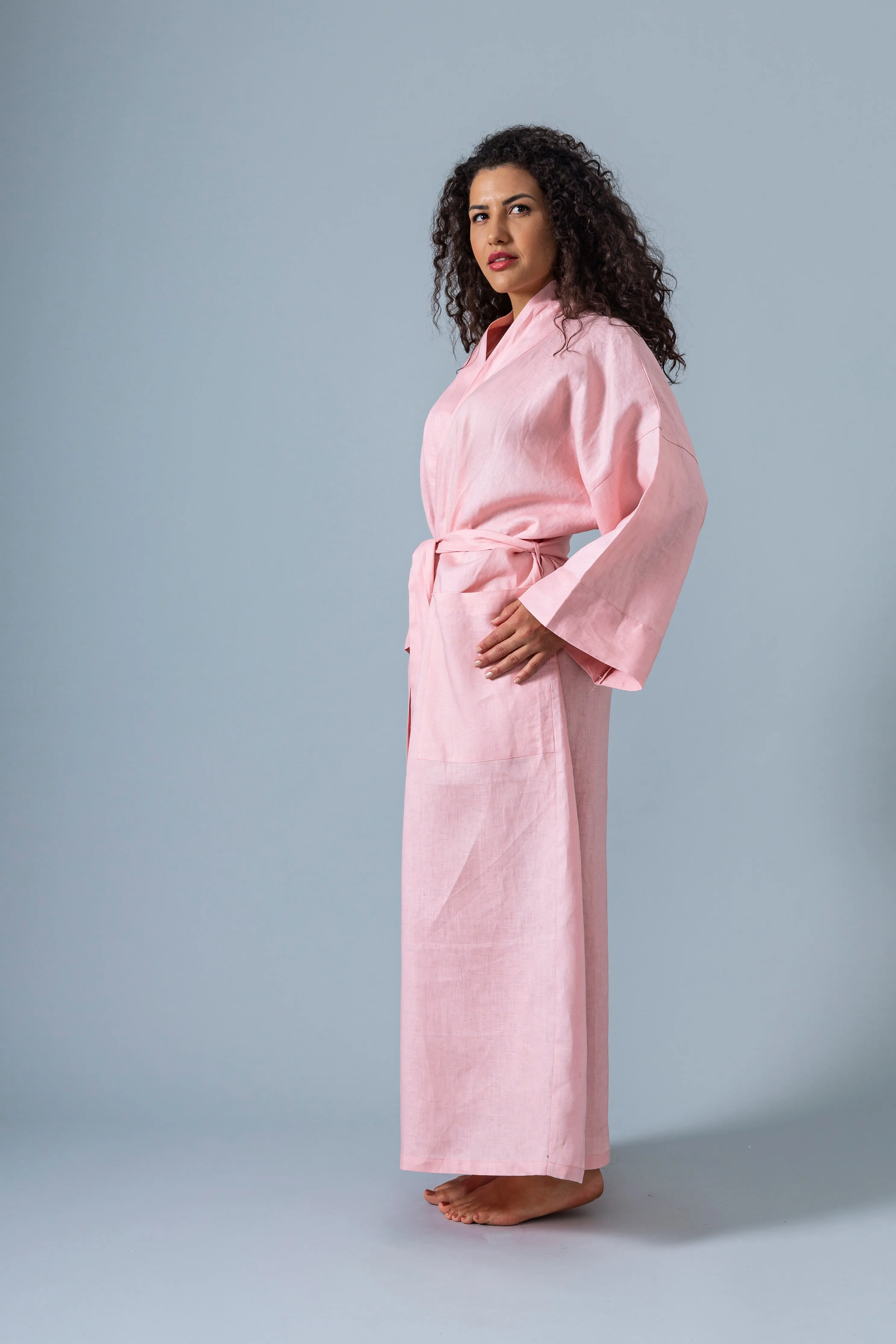 Linen Kimono Robe - Pink