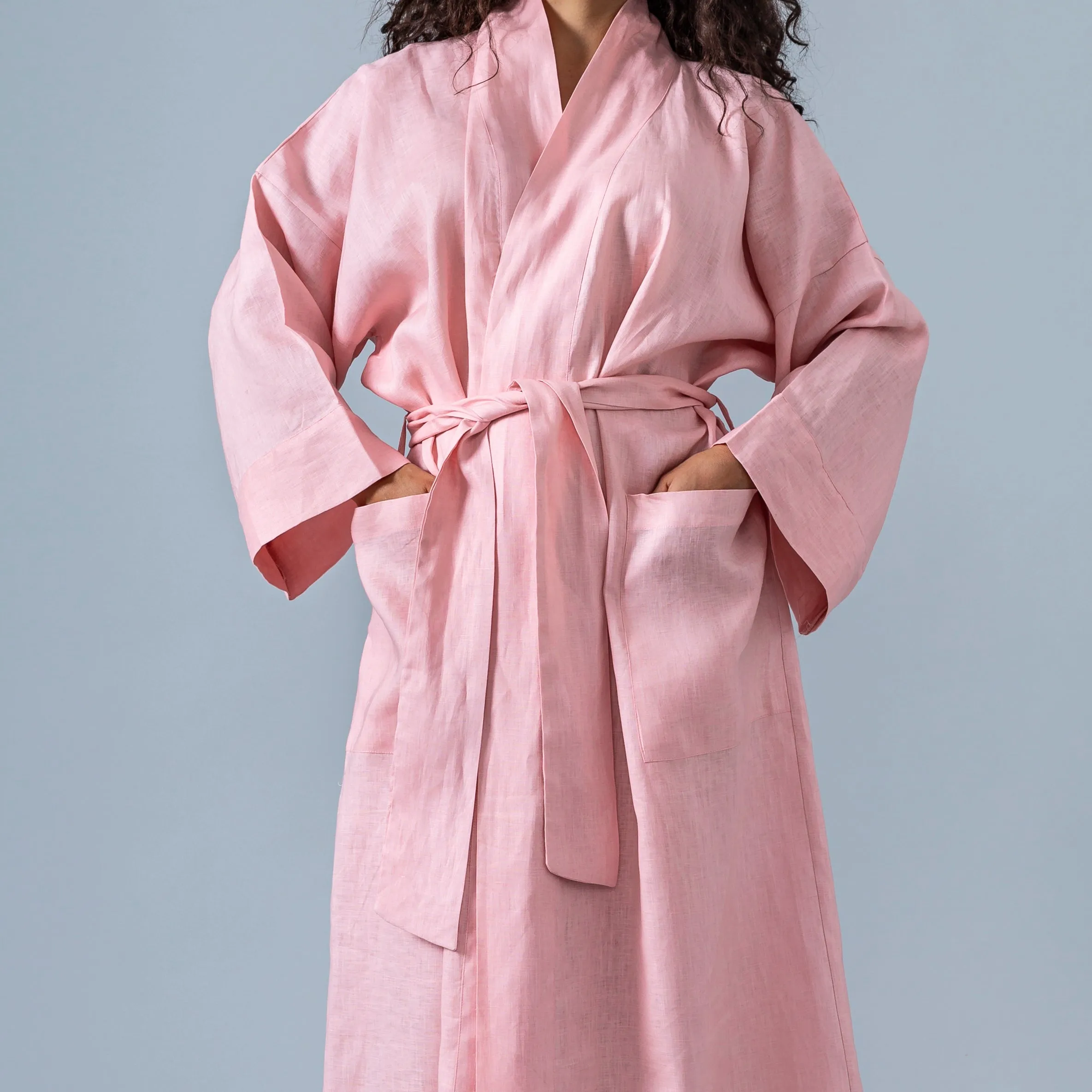 Linen Kimono Robe - Pink
