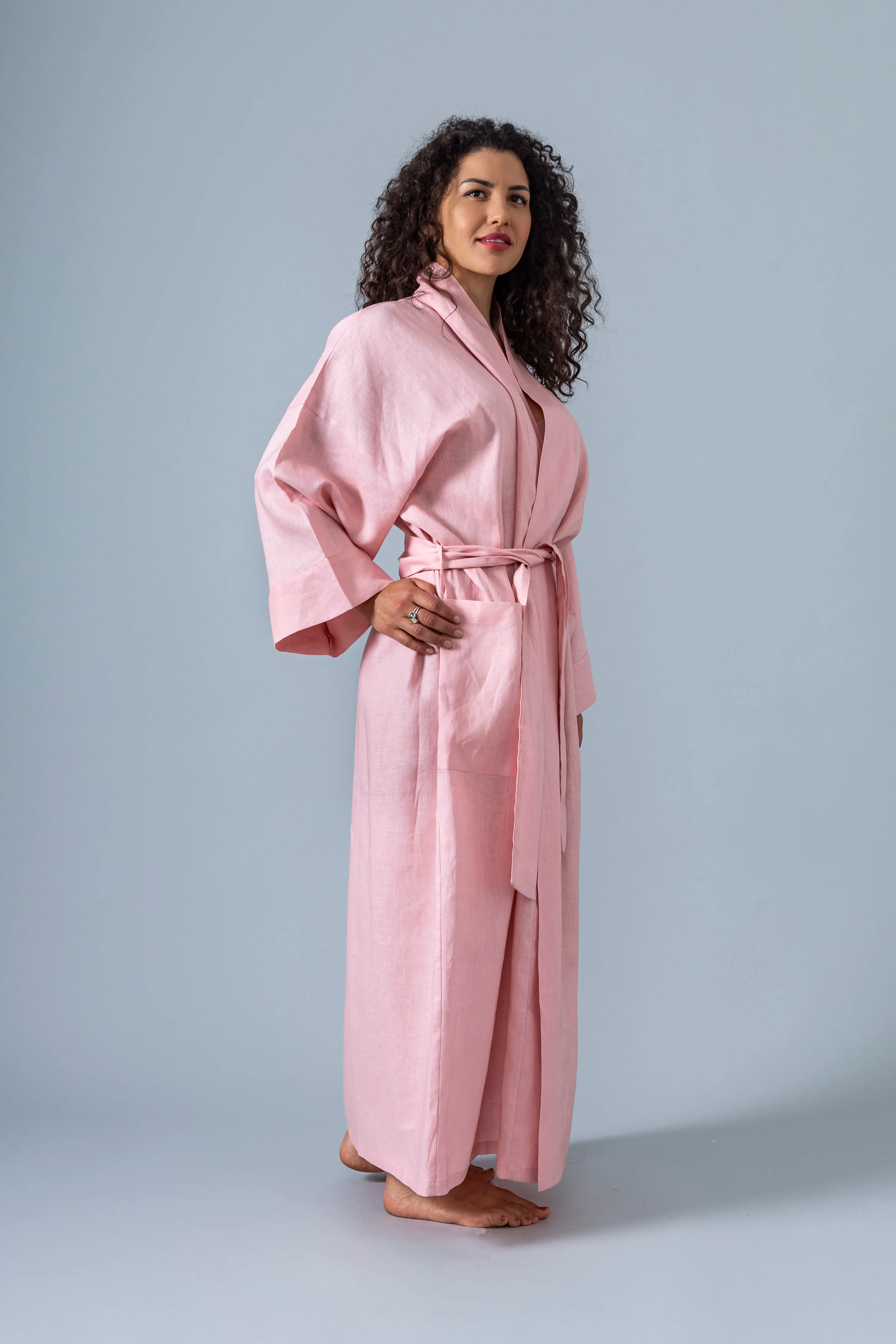 Linen Kimono Robe - Pink