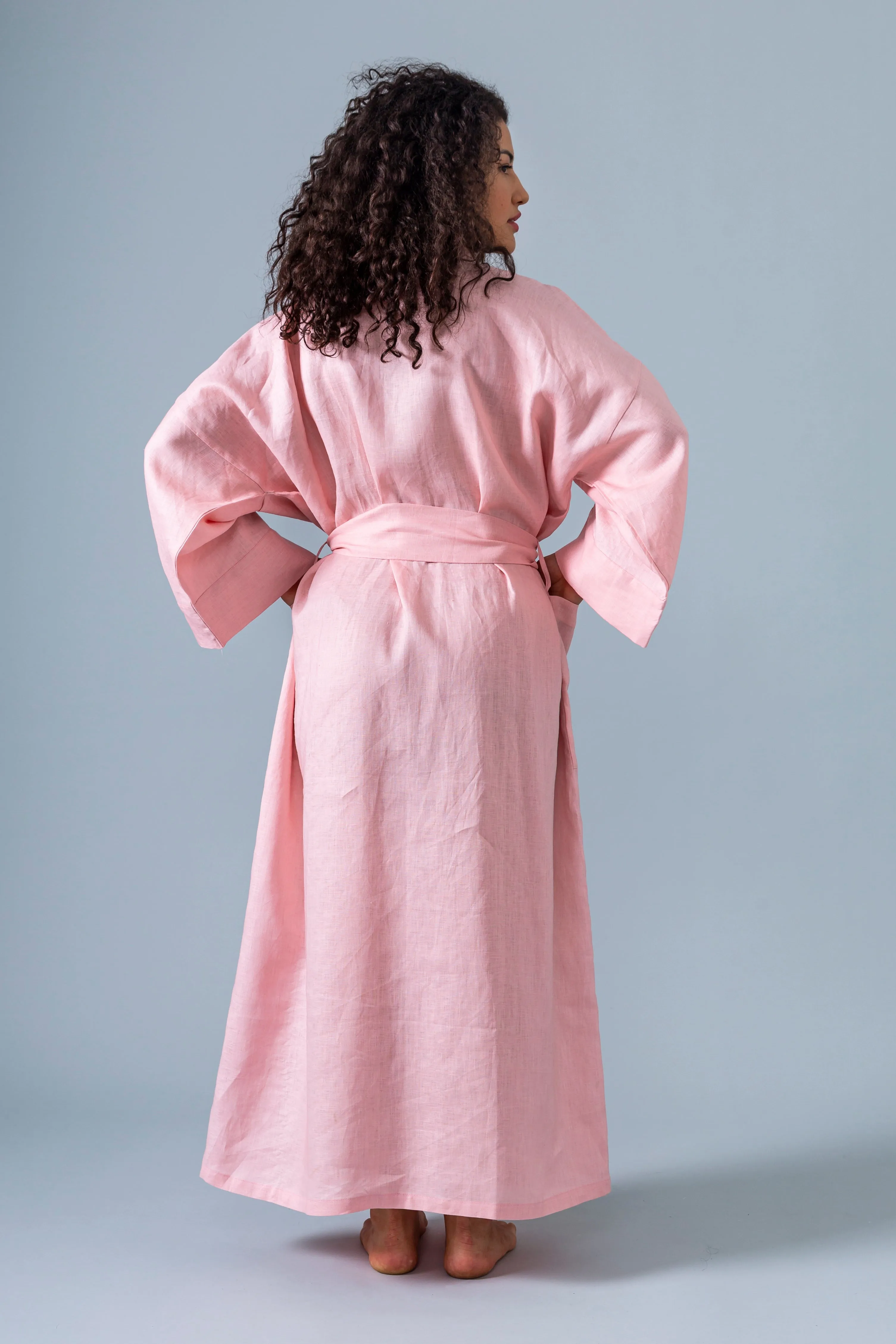 Linen Kimono Robe - Pink