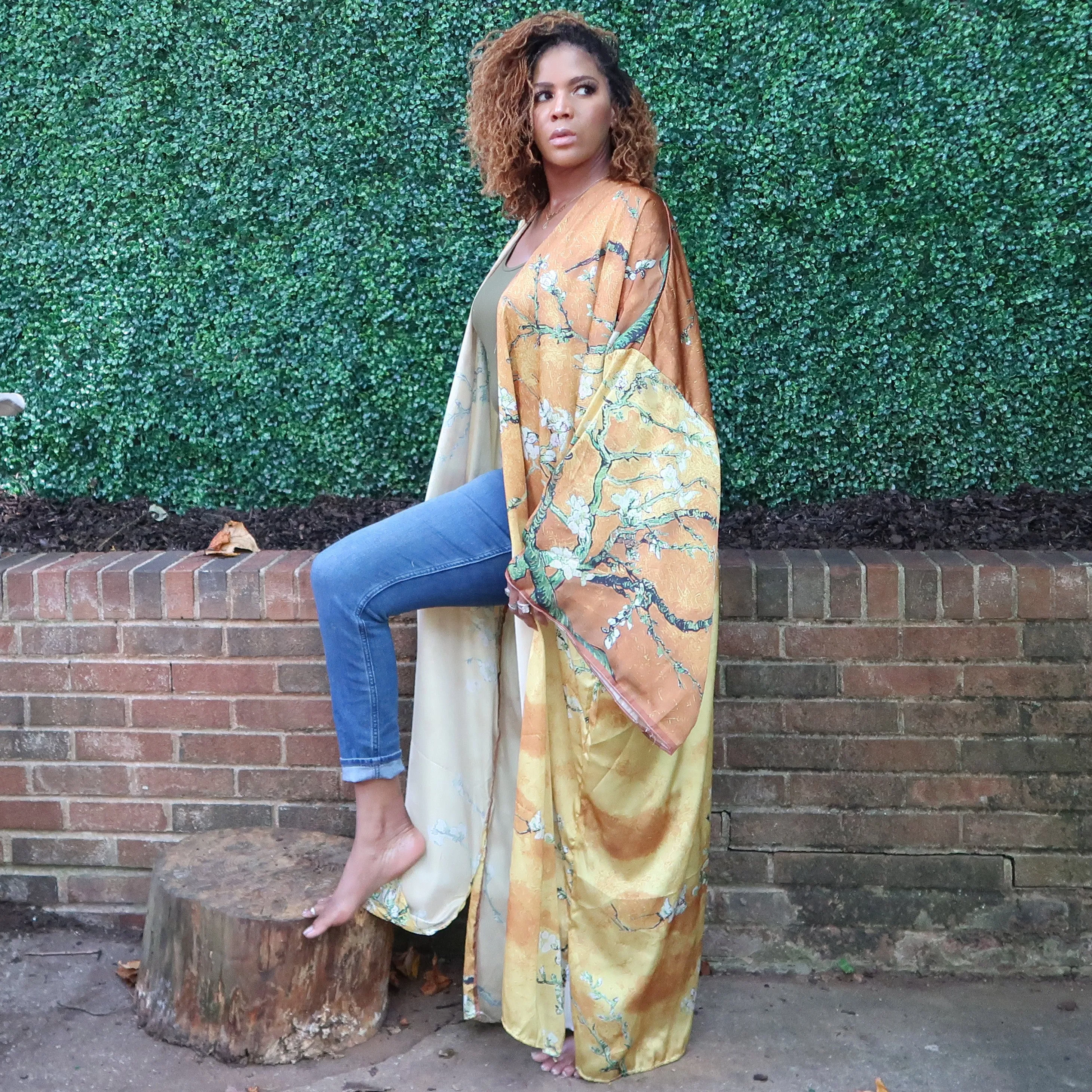 LIT | Luxury Japanese Kimono Robe (Open Front) | Floor Length Long Kimono
