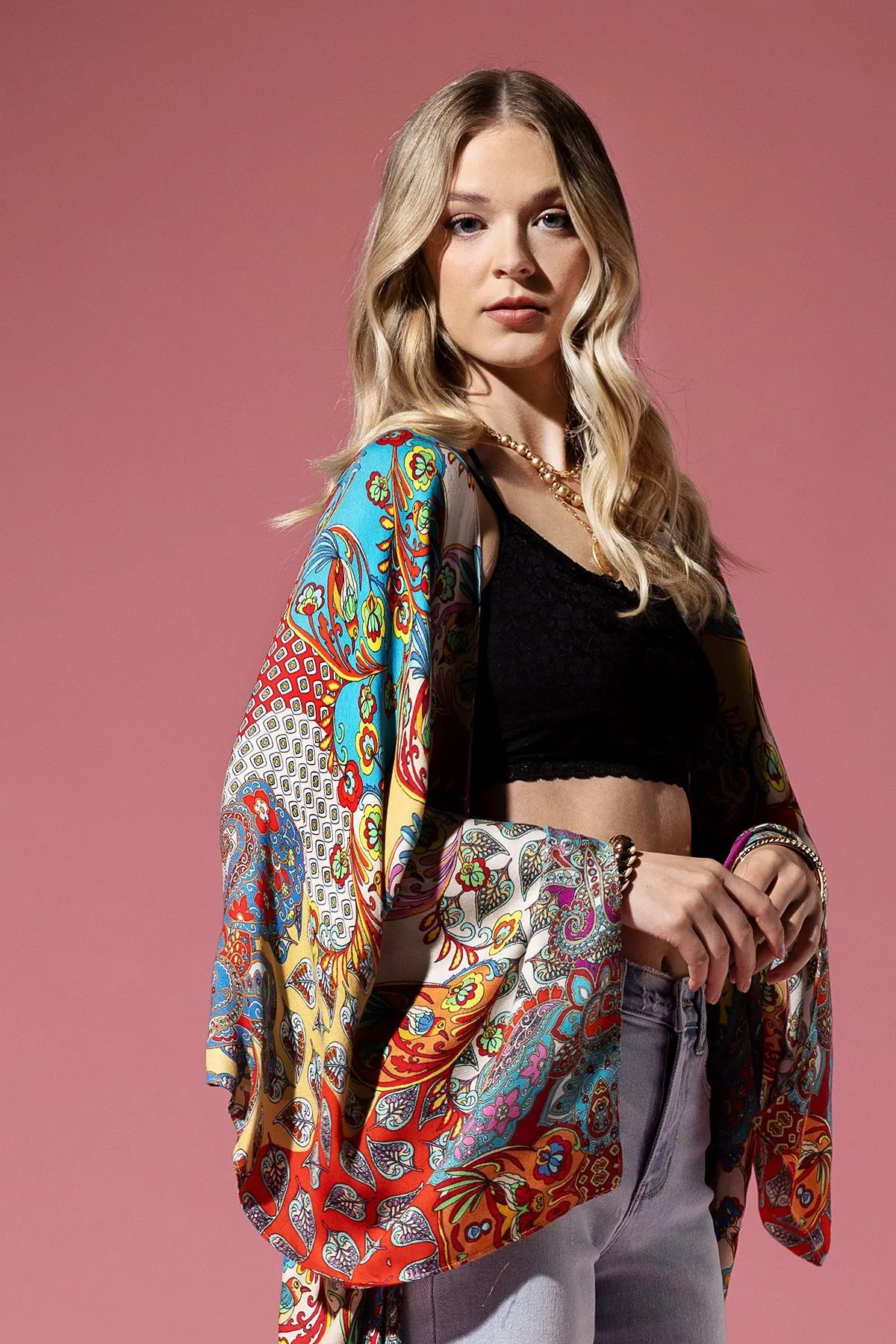Long Kimono Cardigan with Vibrant Color