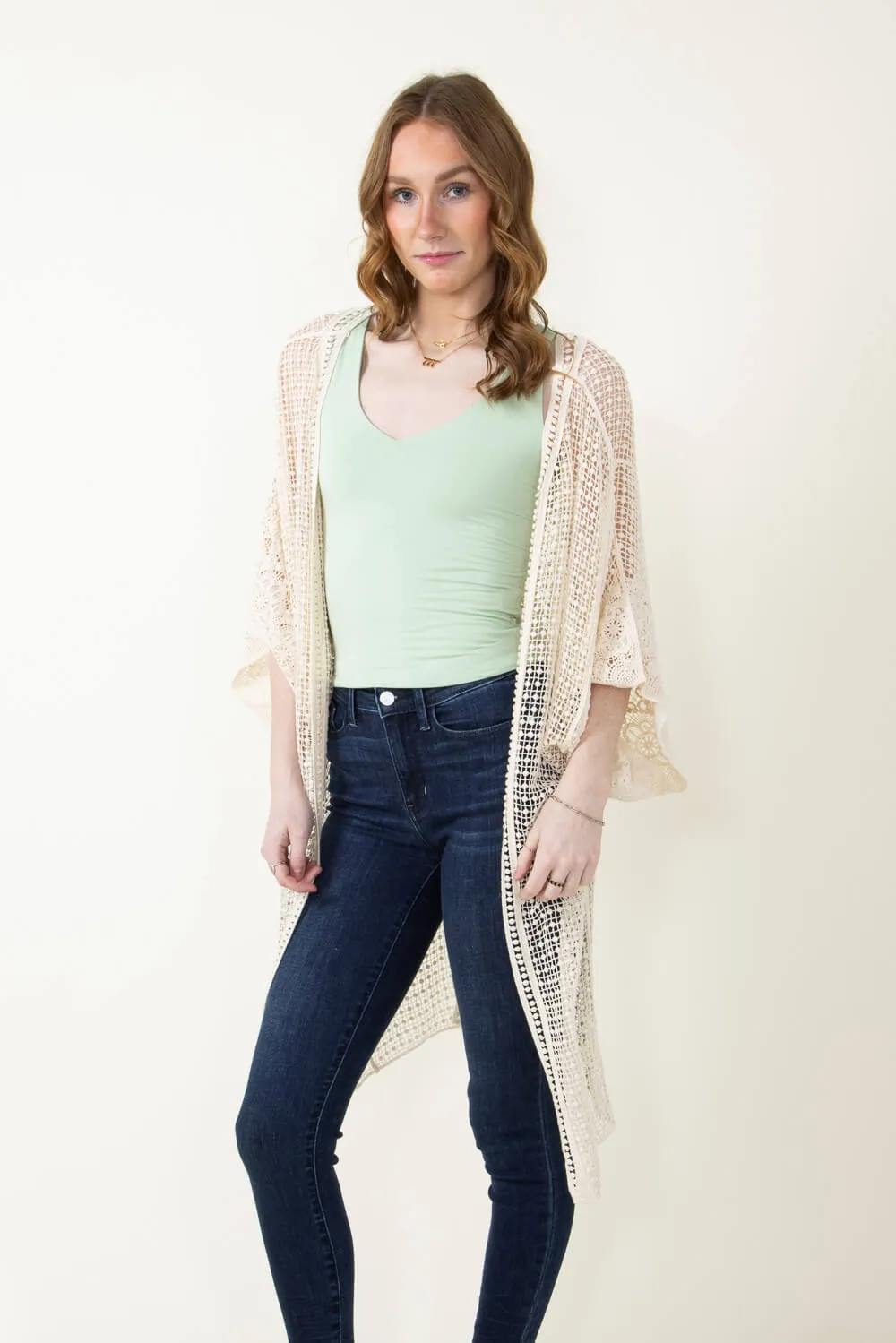 Long Lace Kimono for Women in Ivory | ZLC310142IVY