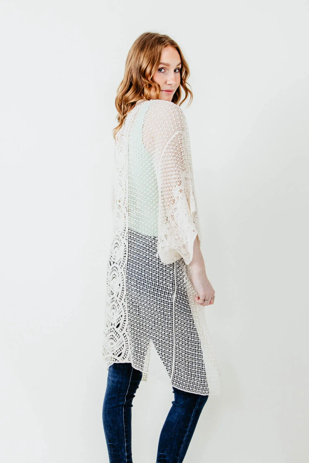 Long Lace Kimono for Women in Ivory | ZLC310142IVY
