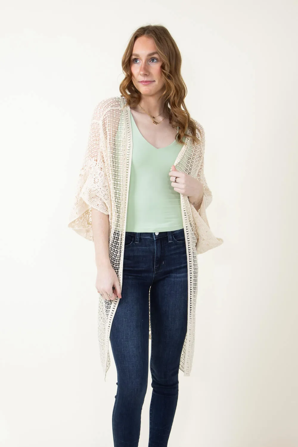 Long Lace Kimono for Women in Ivory | ZLC310142IVY