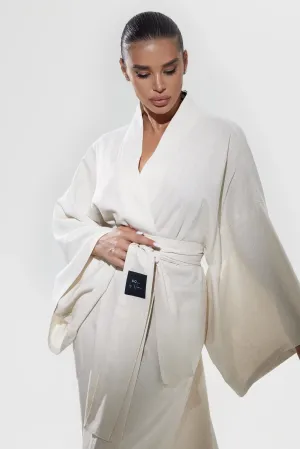 Long Linen Japanese Kimono Beige