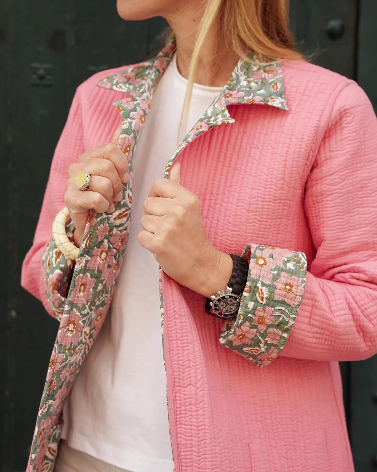 Long quilted reversible kimono